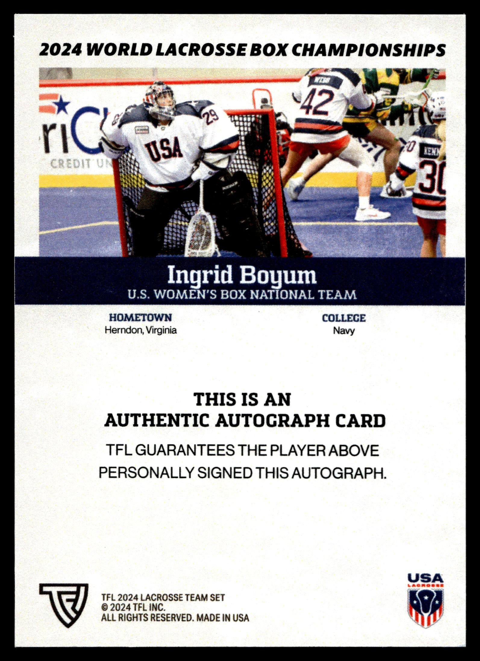 Ingrid Boyum 2024 TFL WBLC Team USA Base Auto