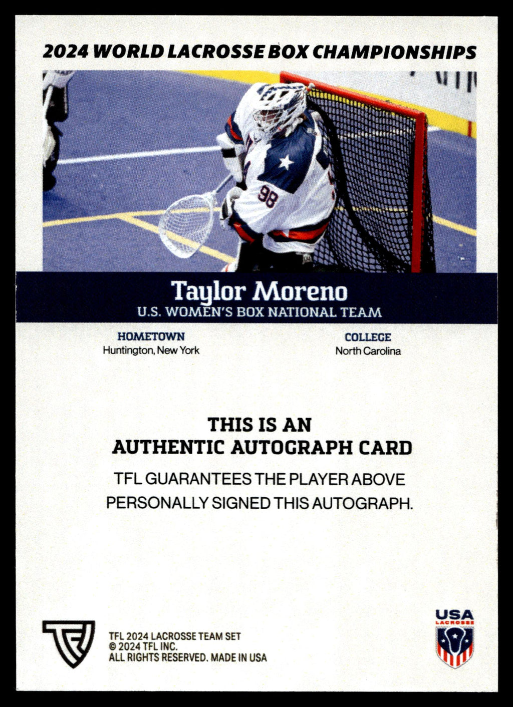 Taylor Moreno 2024 TFL WBLC Team USA Base Auto