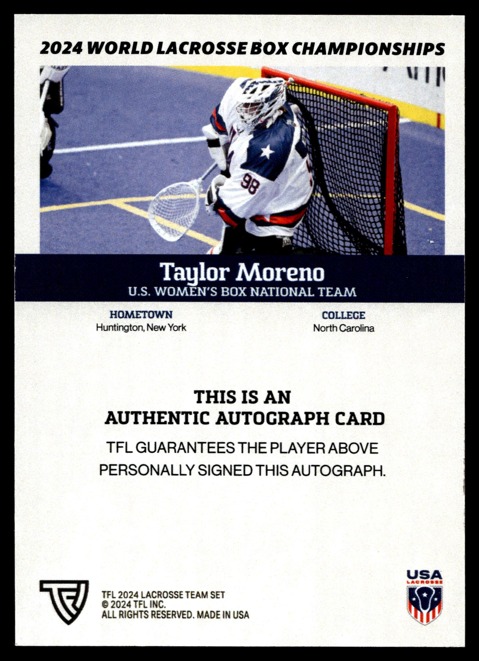 Taylor Moreno 2024 TFL WBLC Team USA Base Auto