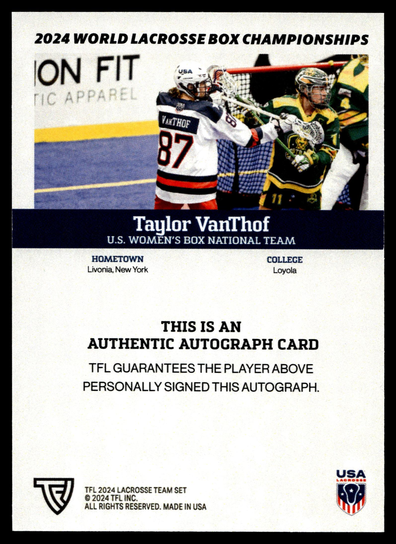 Taylor VanThof 2024 TFL WBLC Team USA Base Auto