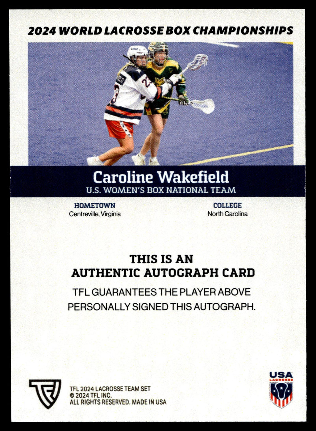 Caroline Wakefield 2024 TFL WBLC Team USA Base Auto