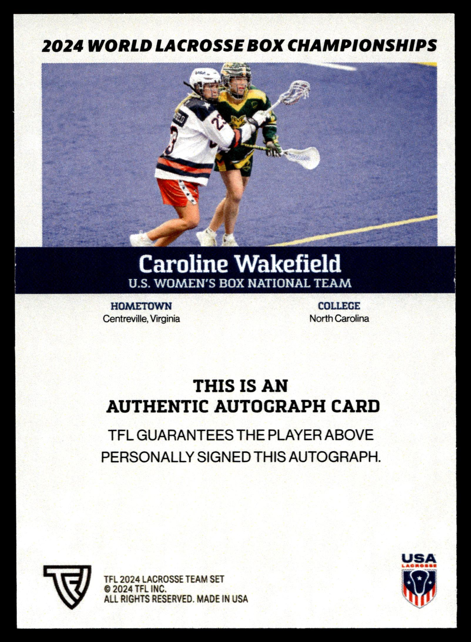Caroline Wakefield 2024 TFL WBLC Team USA Base Auto