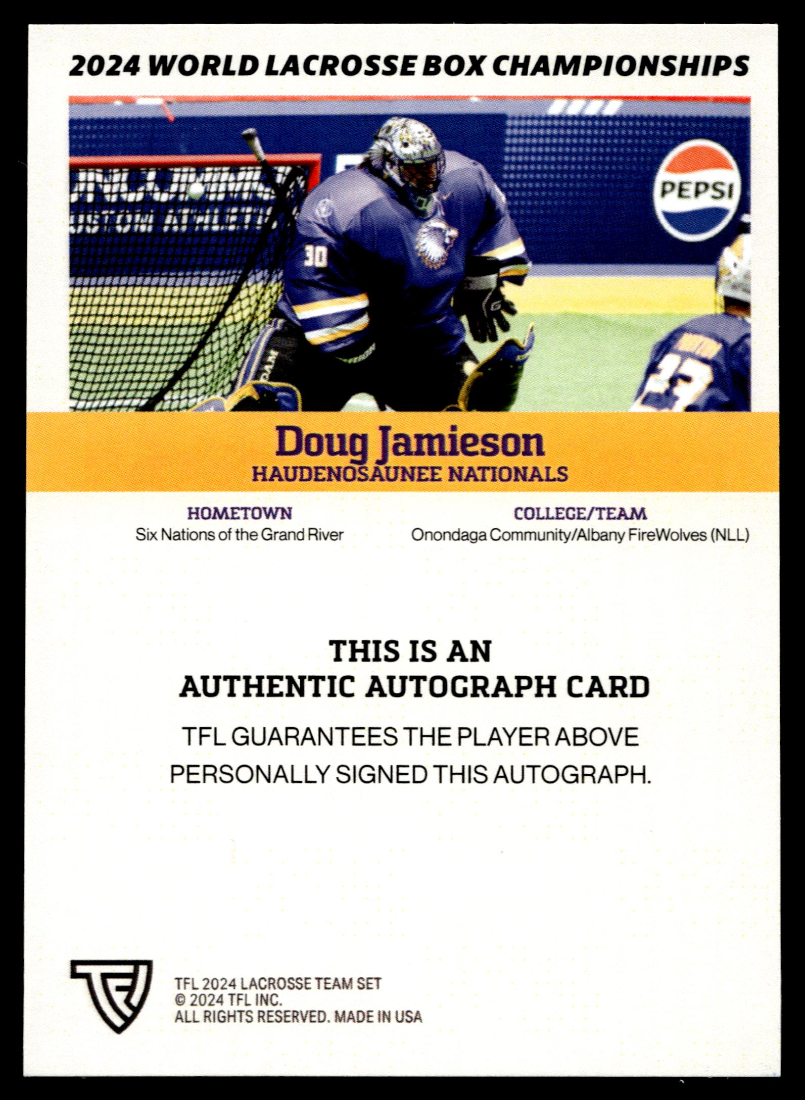 Doug Jamieson 2024 TFL WBLC Team Haudenosaunee Silver 5/10 Auto