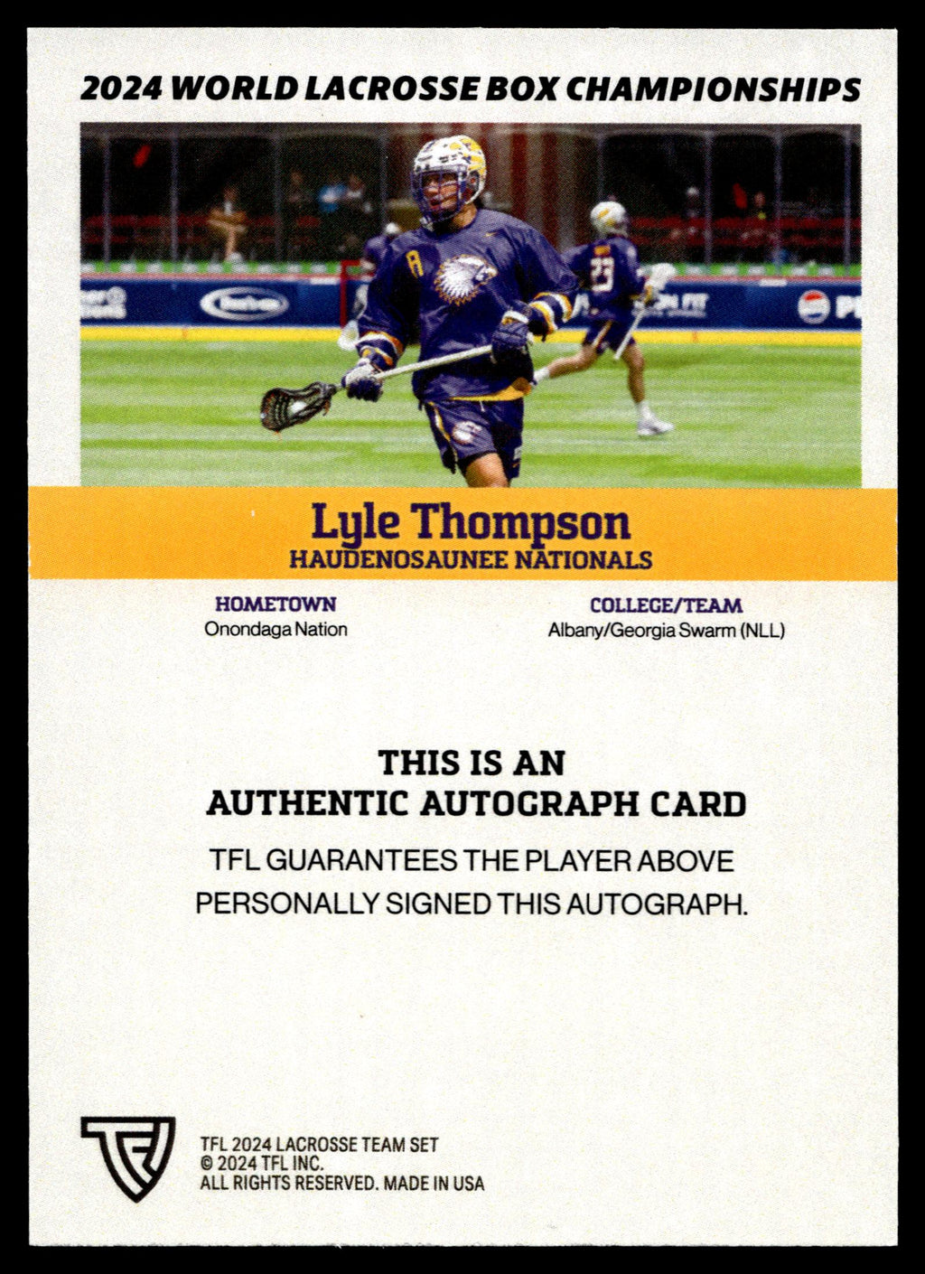 Lyle Thompson 2024 TFL WBLC Team Haudenosaunee Base Auto