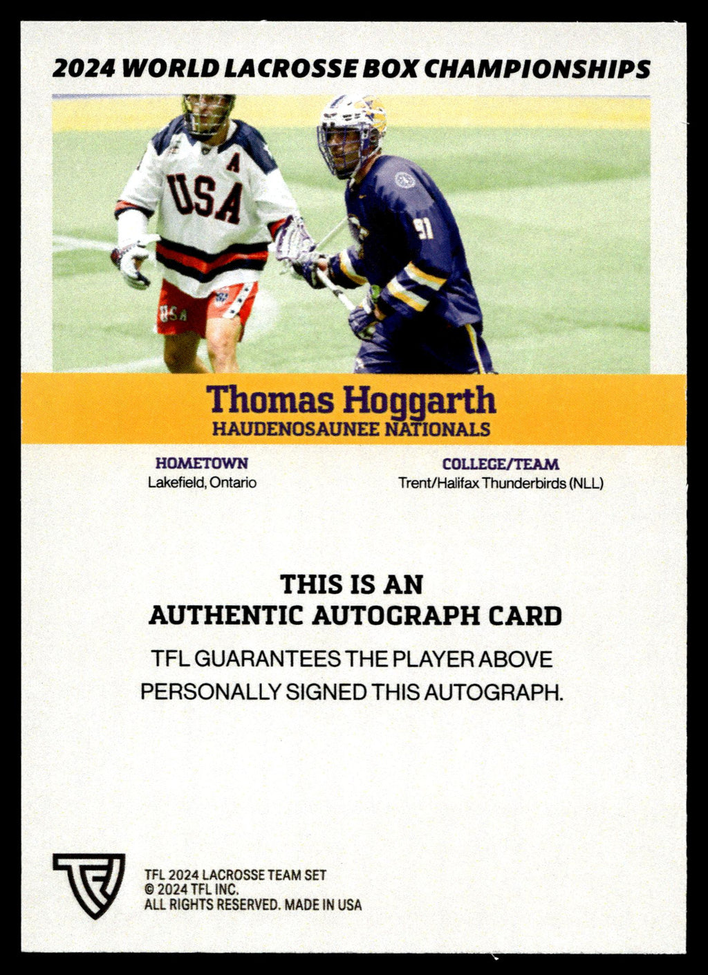 Thomas Hoggarth 2024 TFL WBLC Team Haudenosaunee Base Auto