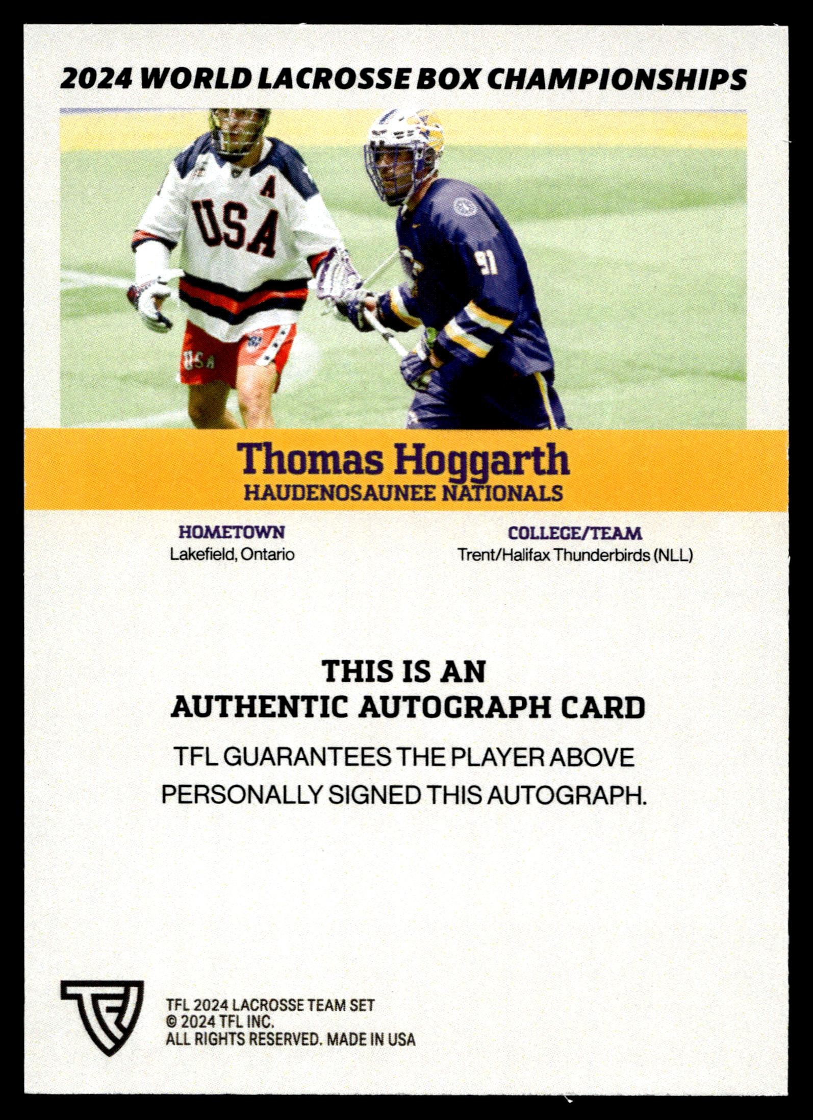 Thomas Hoggarth 2024 TFL WBLC Team Haudenosaunee Base Auto