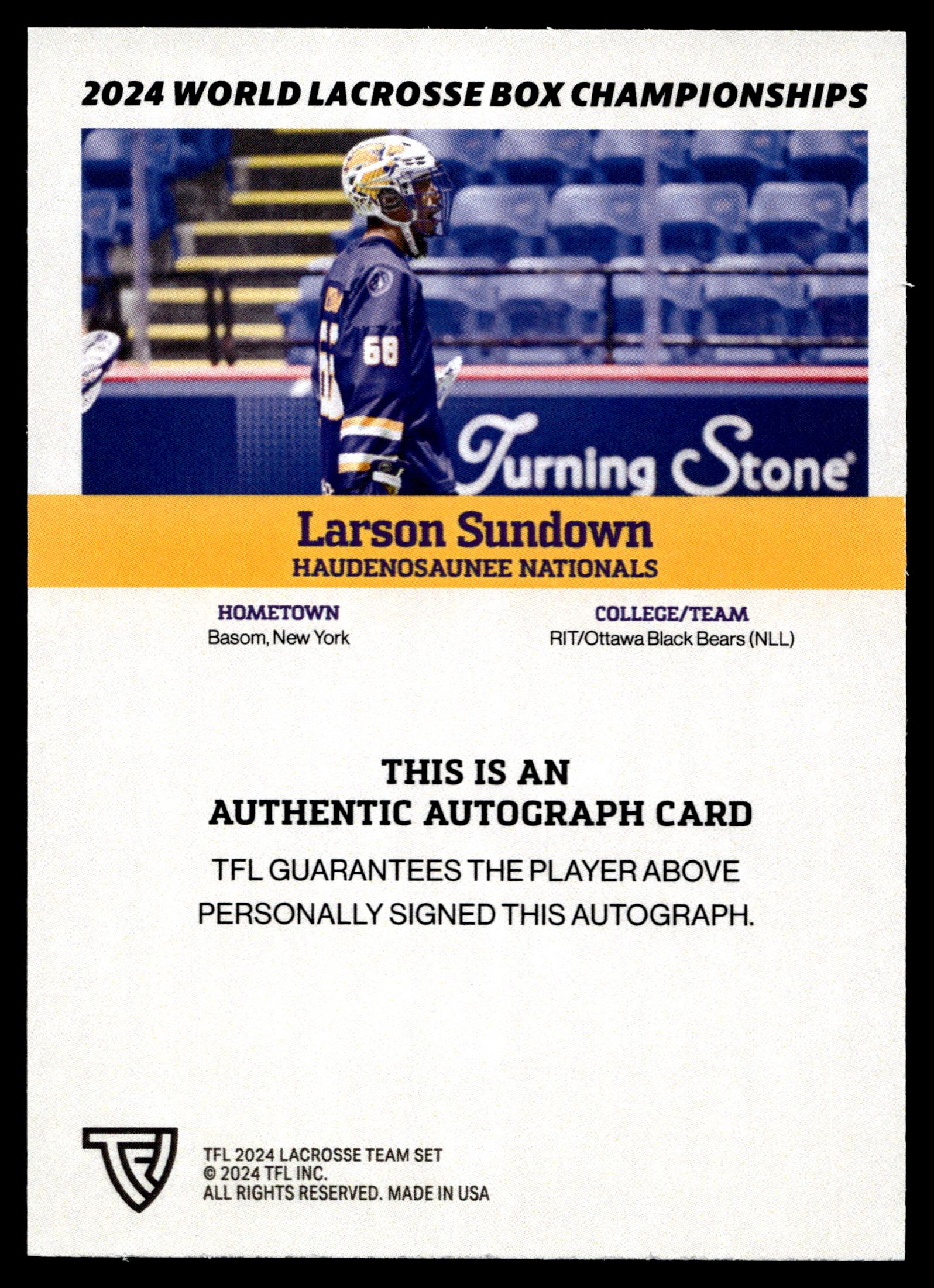 Larson Sundown 2024 TFL WBLC Team Haudenosaunee Base Auto