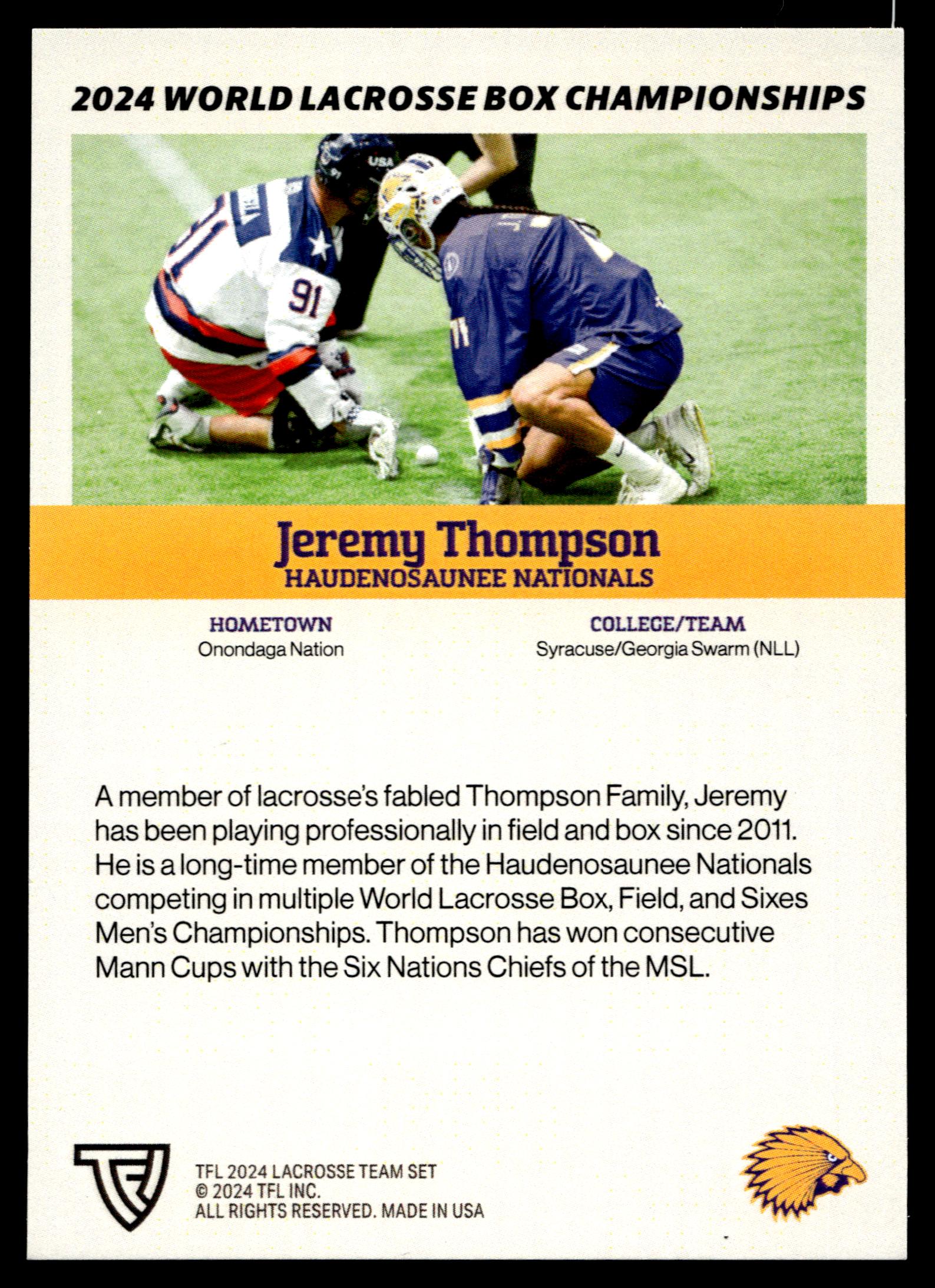 Jeremy Thompson 2024 TFL WBLC Team Haudenosaunee Silver 9/10