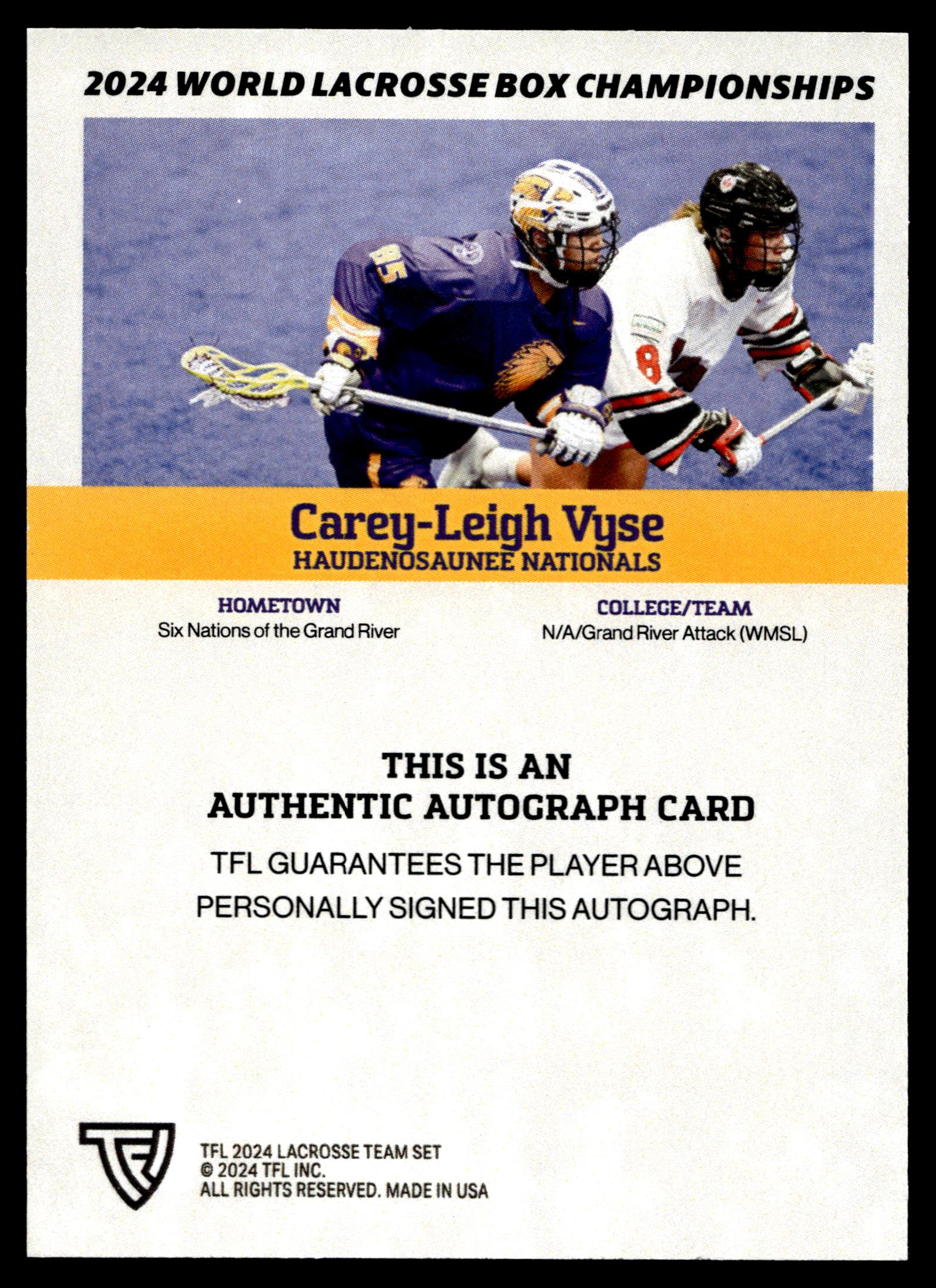 Carey-Leigh Vyse 2024 TFL WBLC Team Haudenosaunee Base Auto