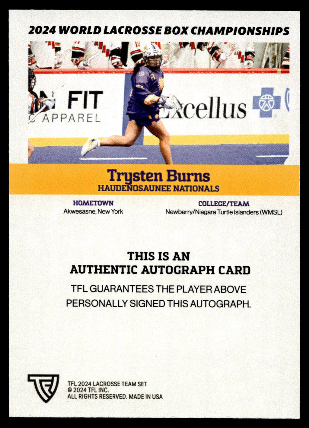 Trysten Burns 2024 TFL WBLC Team Haudenosaunee Base Auto