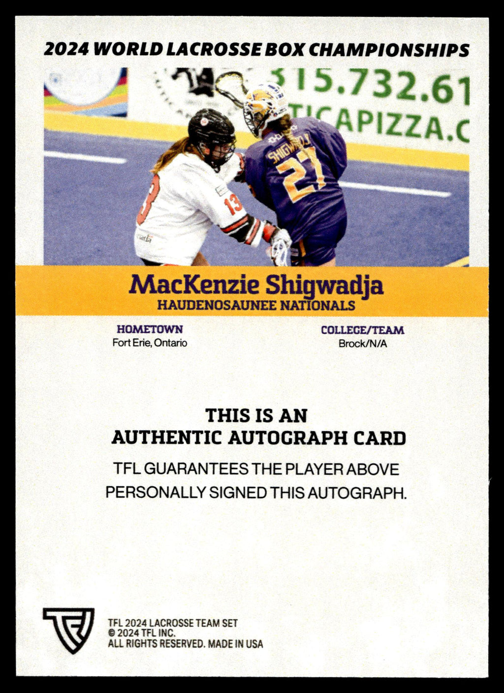 MacKenzie Shigwadja 2024 TFL WBLC Team Haudenosaunee Base Auto
