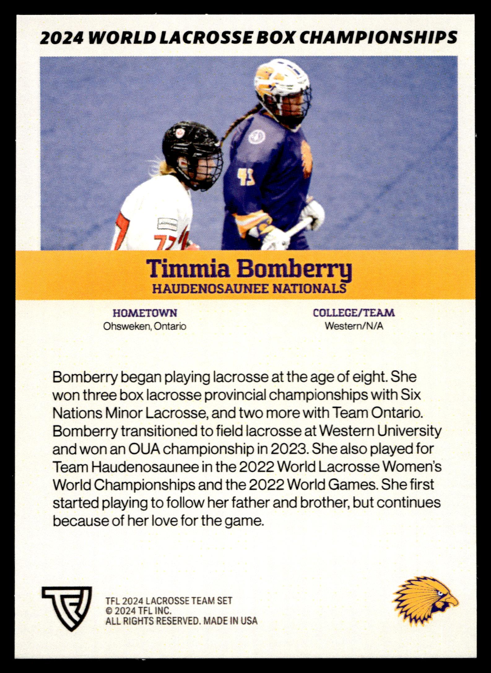 Timmia Bomberry 2024 TFL WBLC Team Haudenosaunee Tie Dye