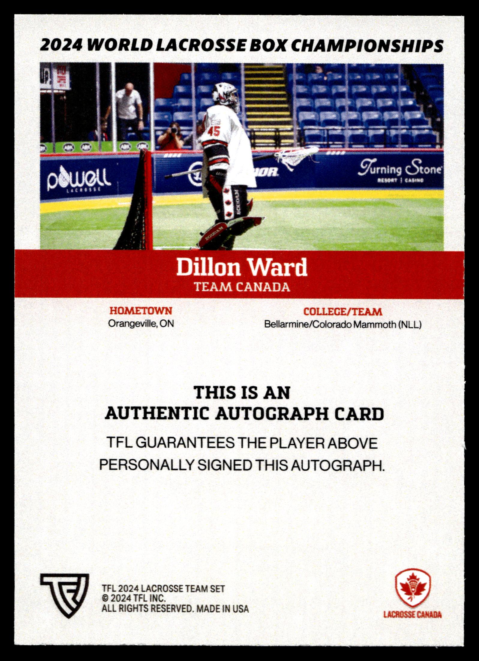 Dillon Ward 2024 TFL WBLC Team Canada Base Auto
