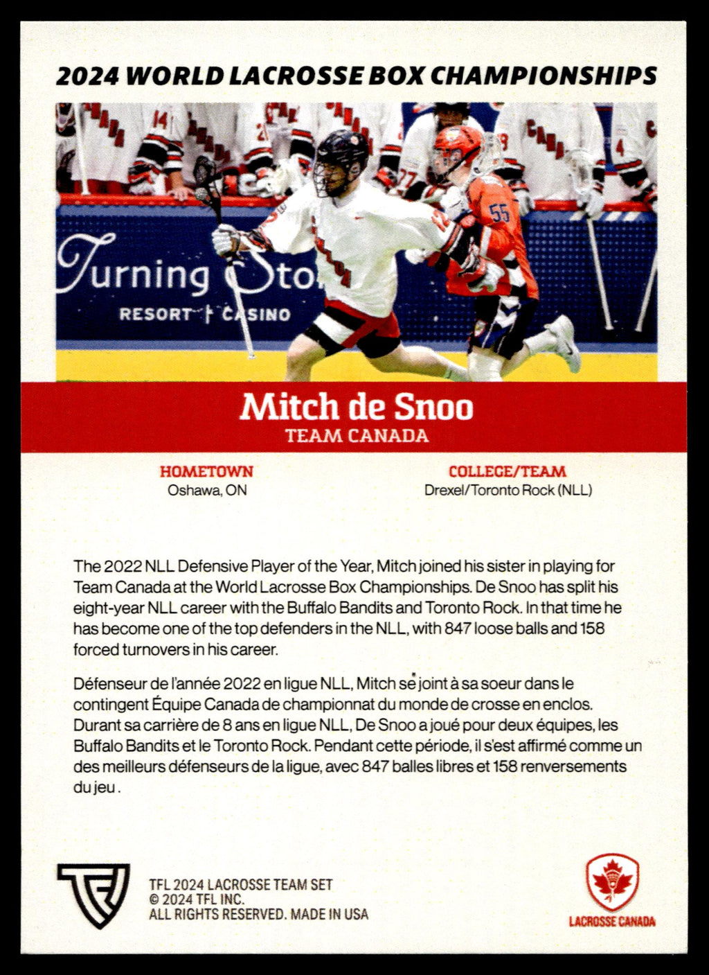 Mitch de Snoo 2024 TFL WBLC Team Canada Silver 8/10
