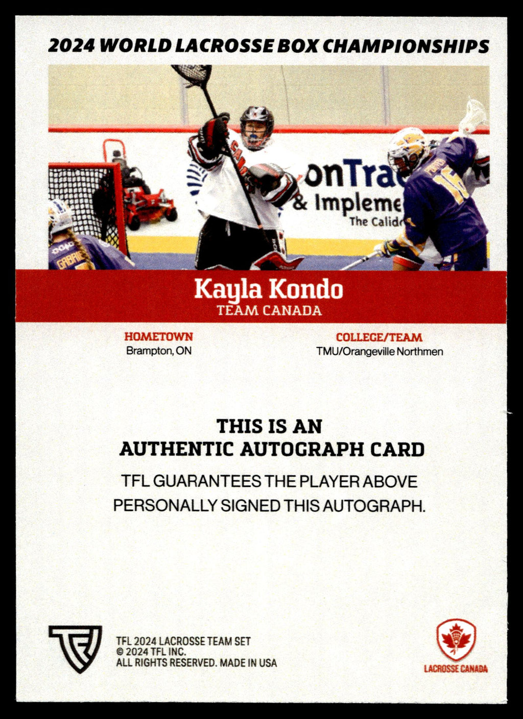 Kayla Kondo 2024 TFL WBLC Team Canada Base Auto