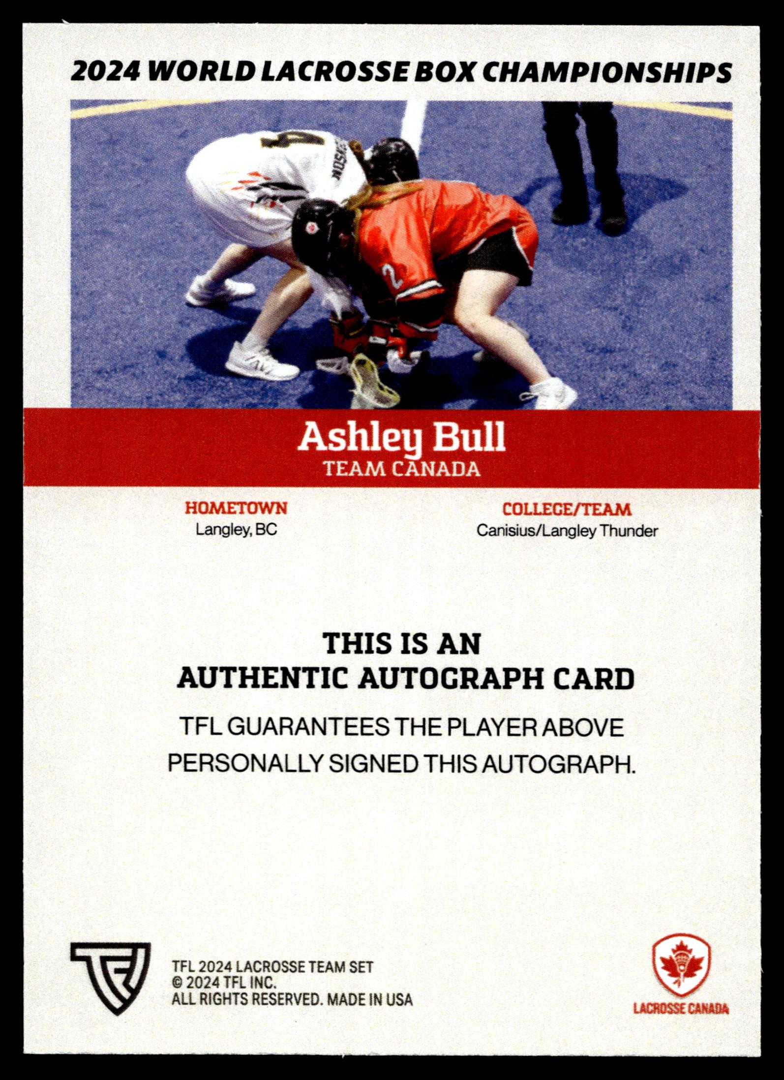 Ashley Bull 2024 TFL WBLC Team Canada Base Auto