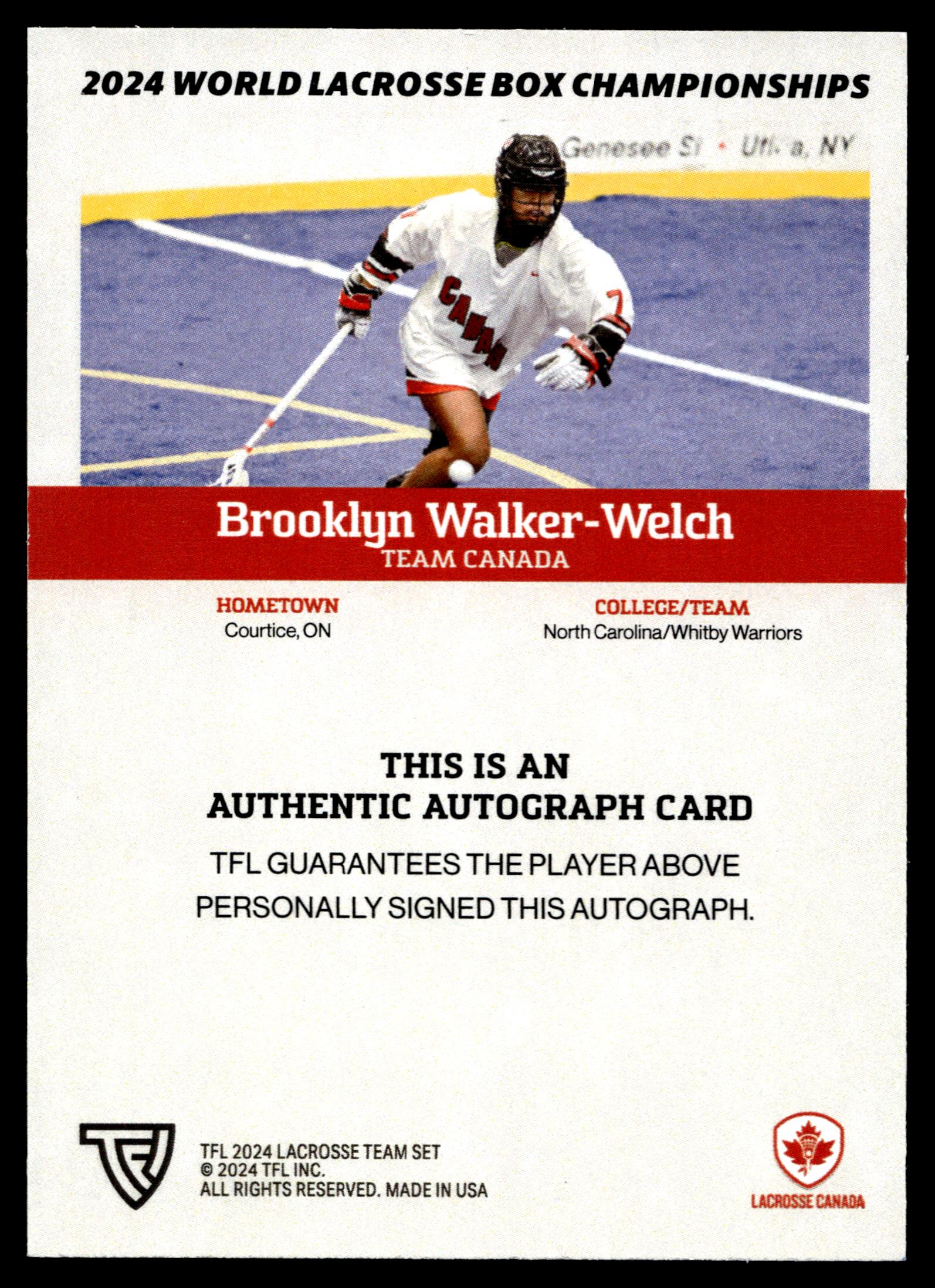 Brooklyn Walker-Welch 2024 TFL WBLC Team Canada Base Auto
