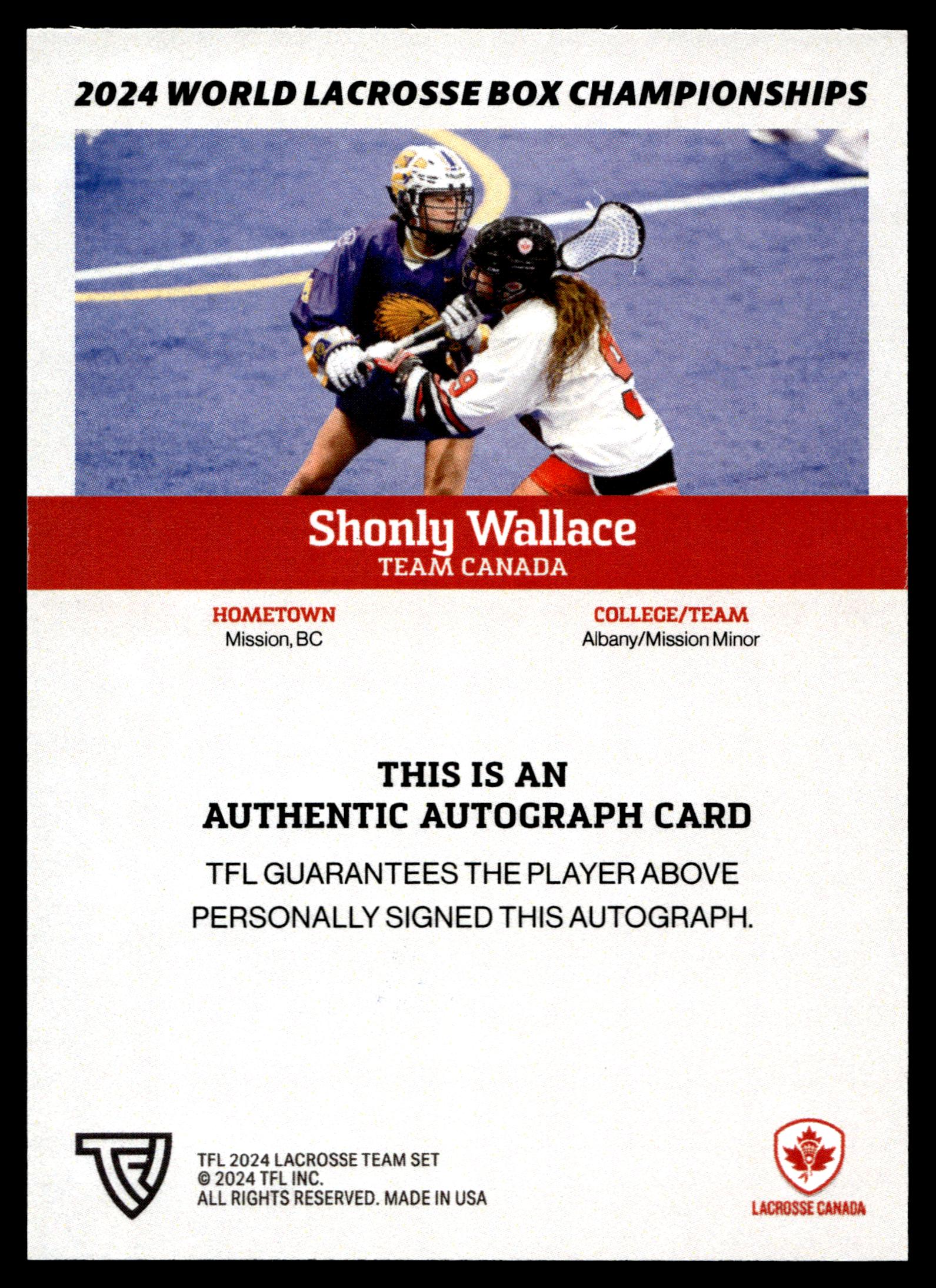 Shonly Wallace 2024 TFL WBLC Team Canada Base Auto