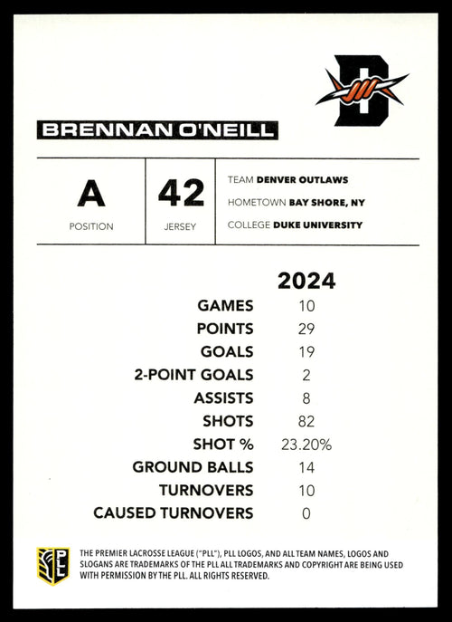 Brennan O'Neill 2025 PLL Flagship Denver Outlaws Base Auto #32