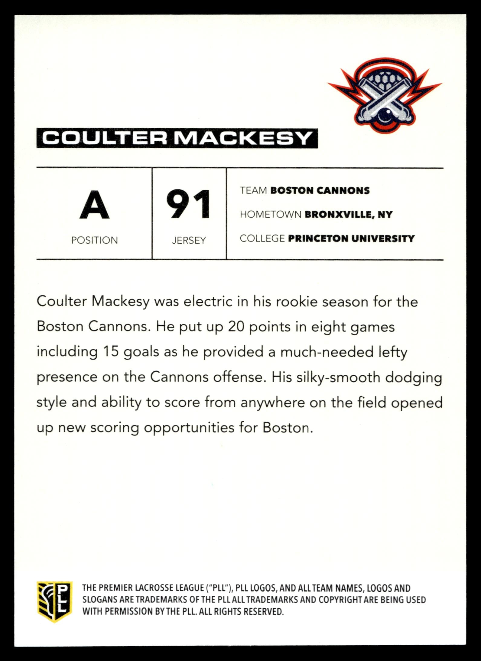 Coulter Mackesy 2025 PLL Flagship Boston Cannons Base Auto #7