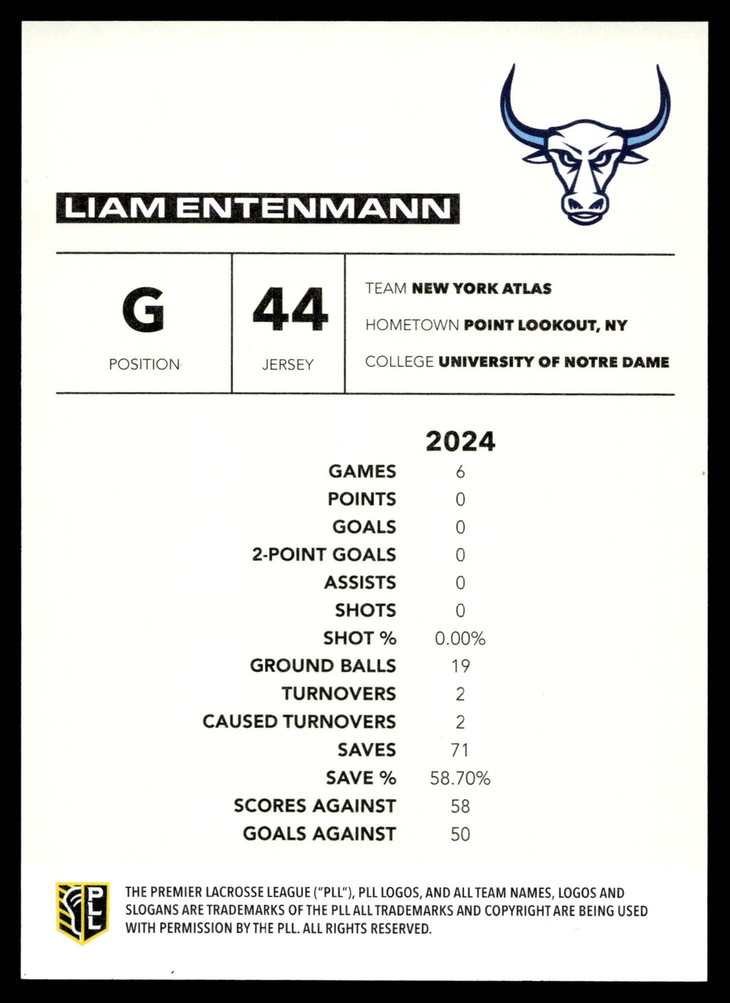 Liam Entenmann 2025 PLL Flagship New York Atlas Base Auto #25