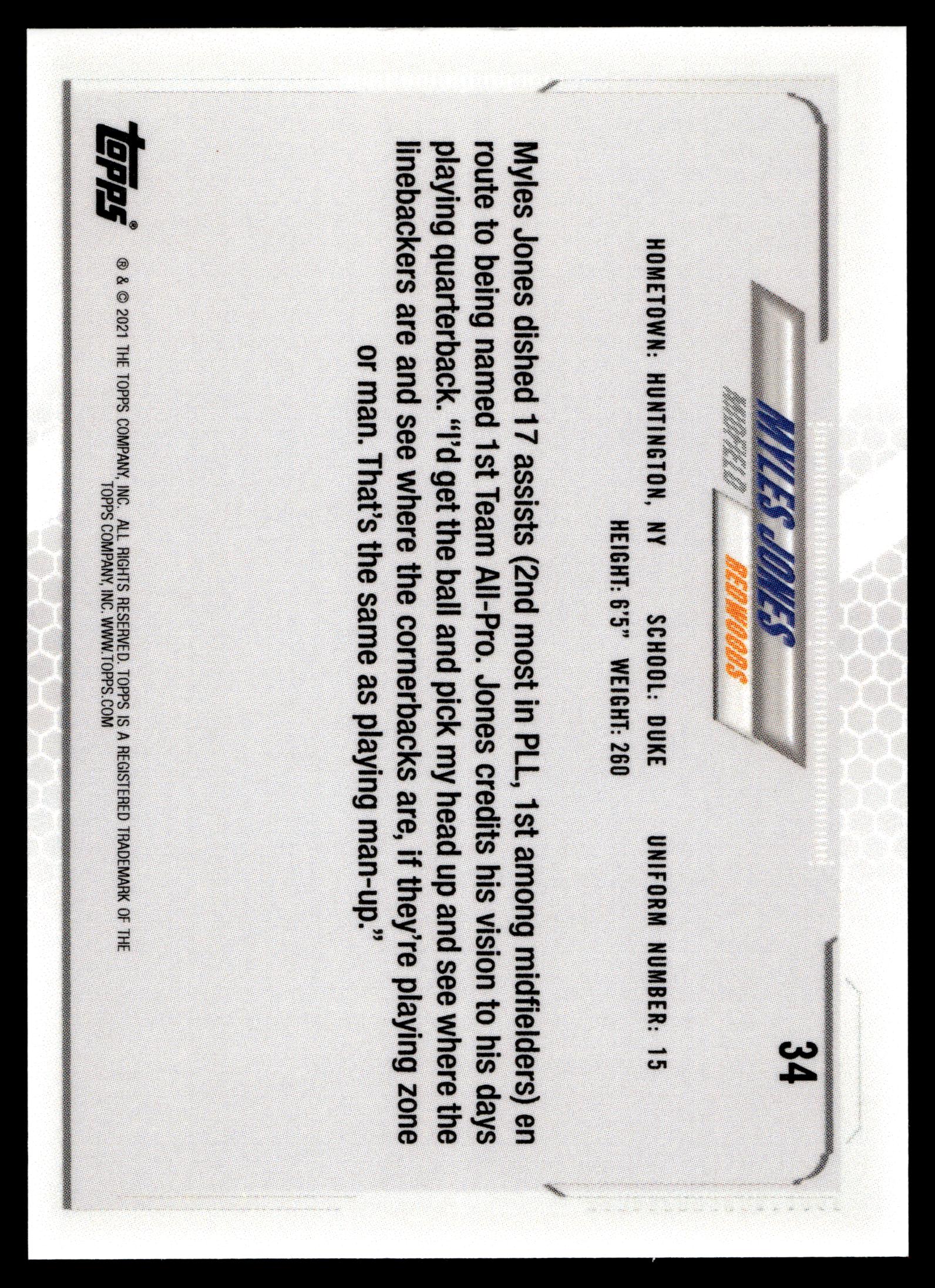 Myles Jones 2021 Topps PLL First Edition Redwoods #34