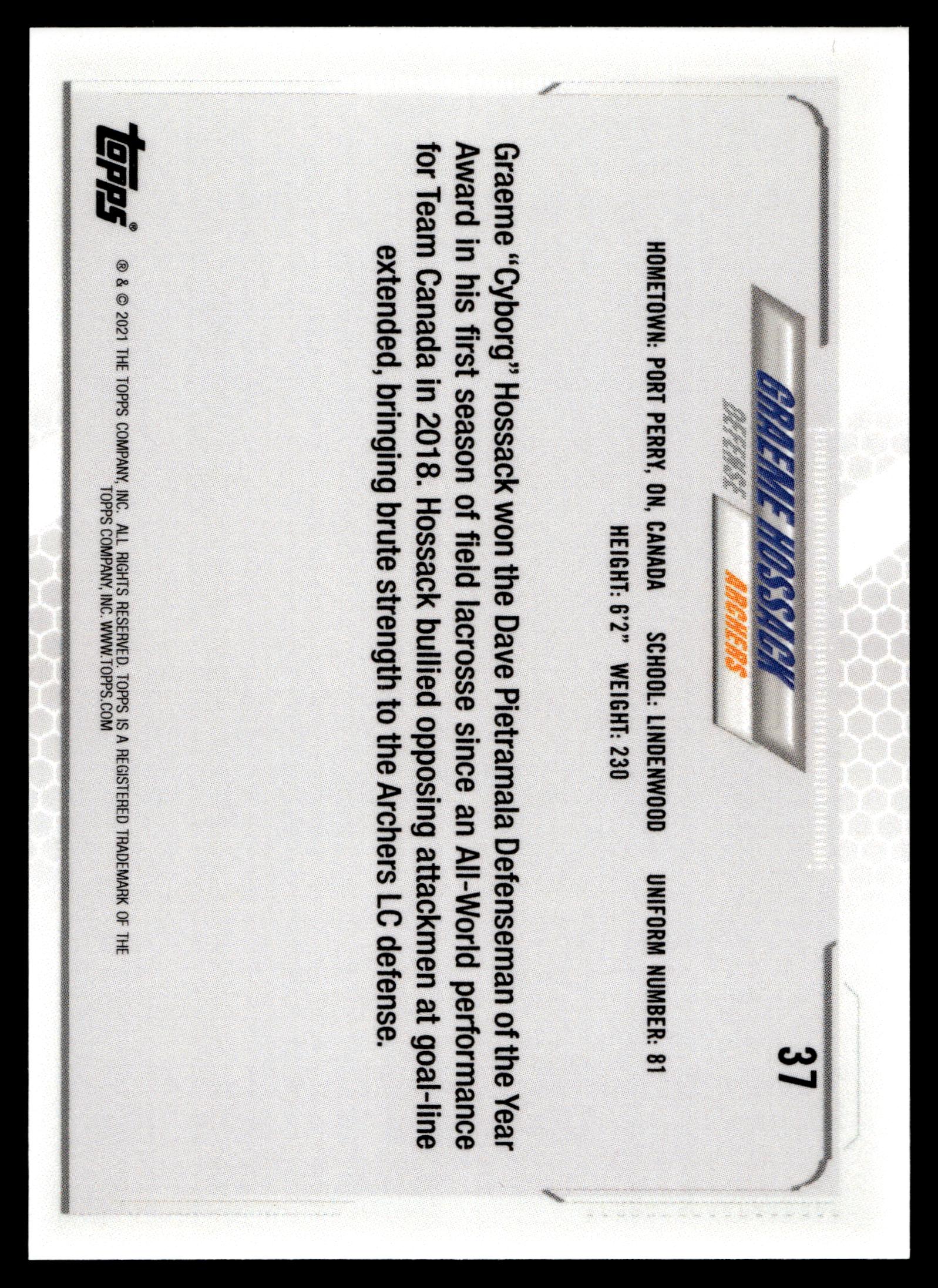 Graeme Hossack 2021 Topps PLL First Edition Archers #37