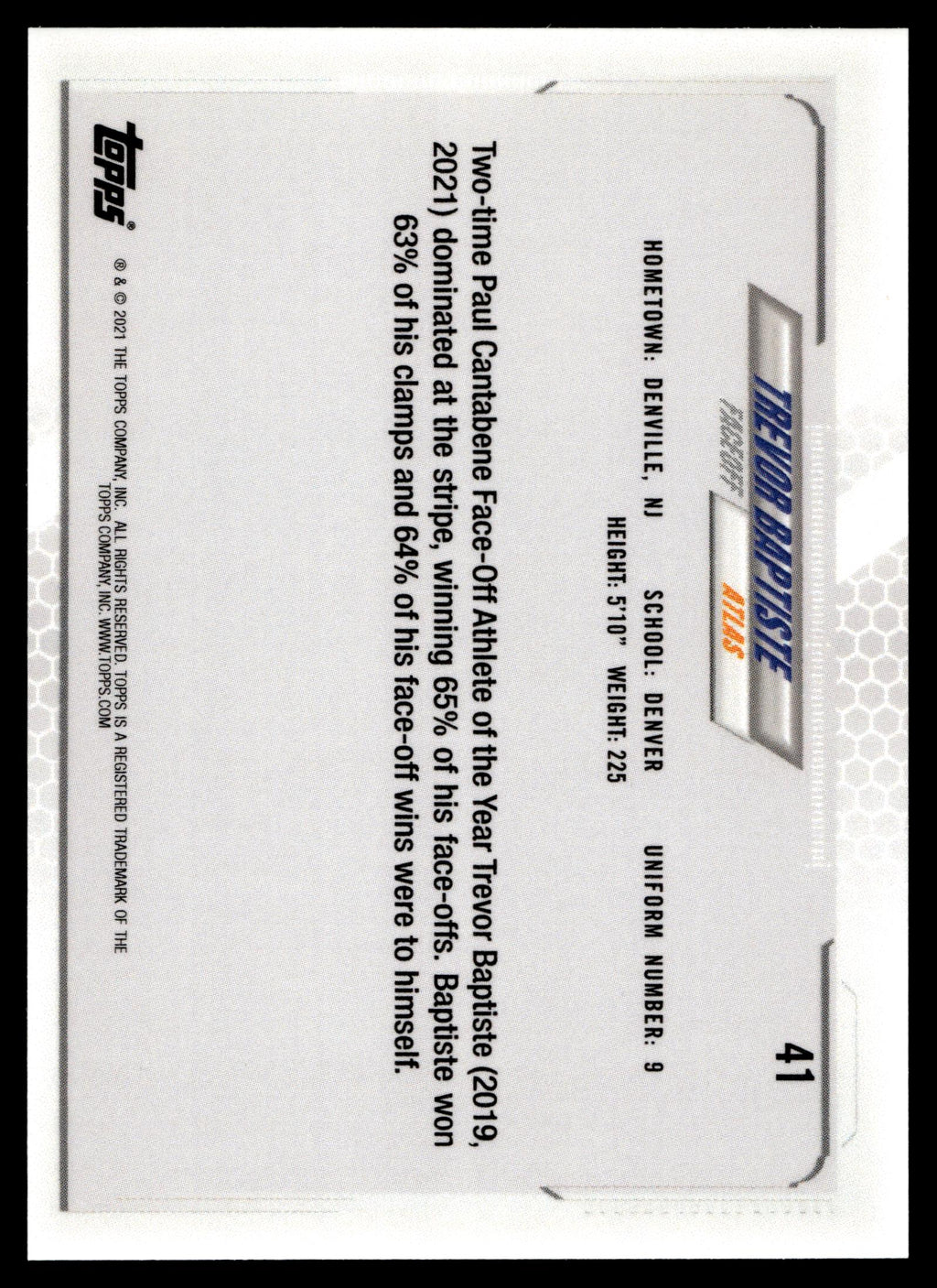 Trevor Baptiste 2021 Topps PLL First Edition Atlas #41
