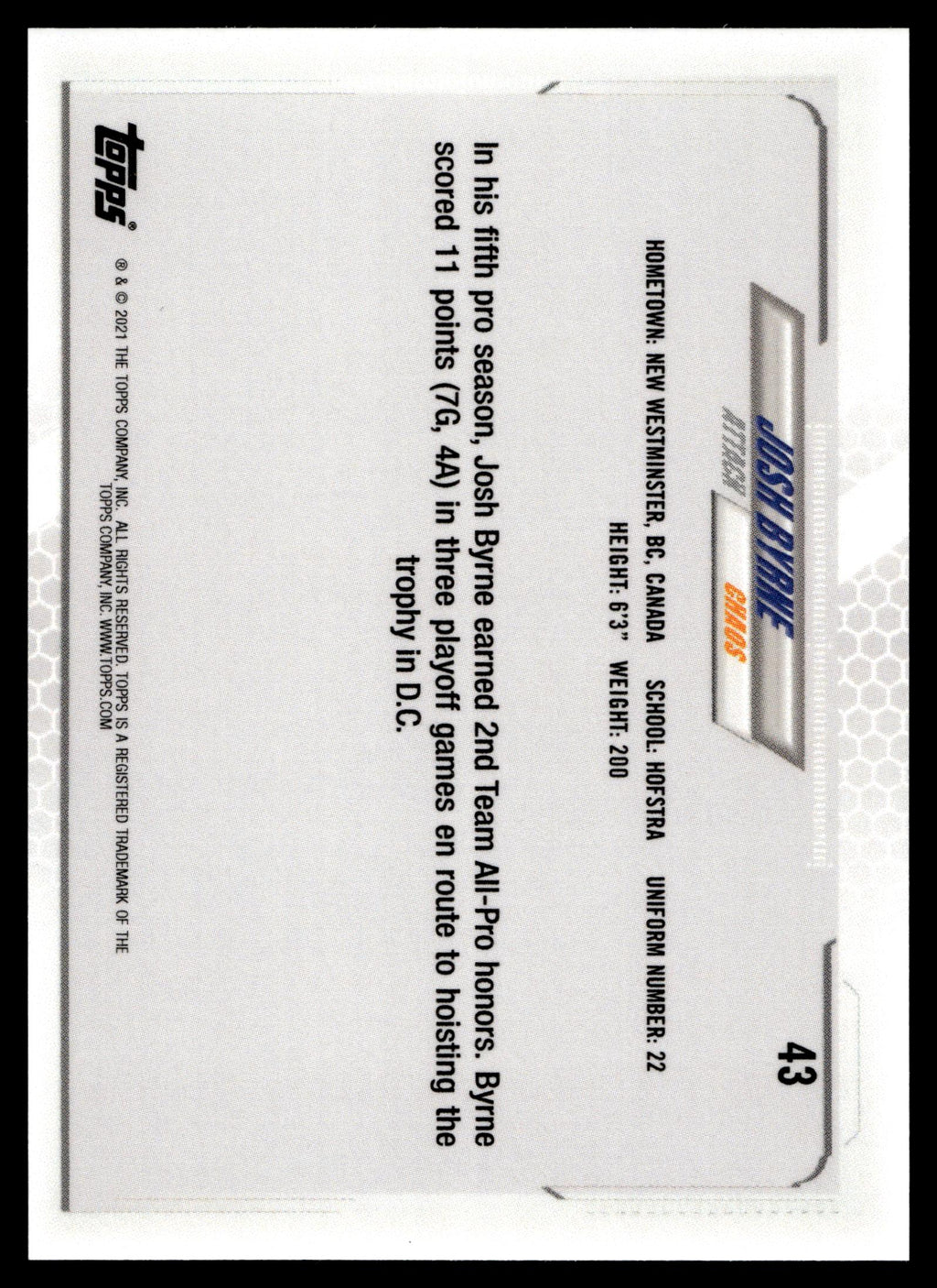 Josh Byrne 2021 Topps PLL First Edition Chaos #43