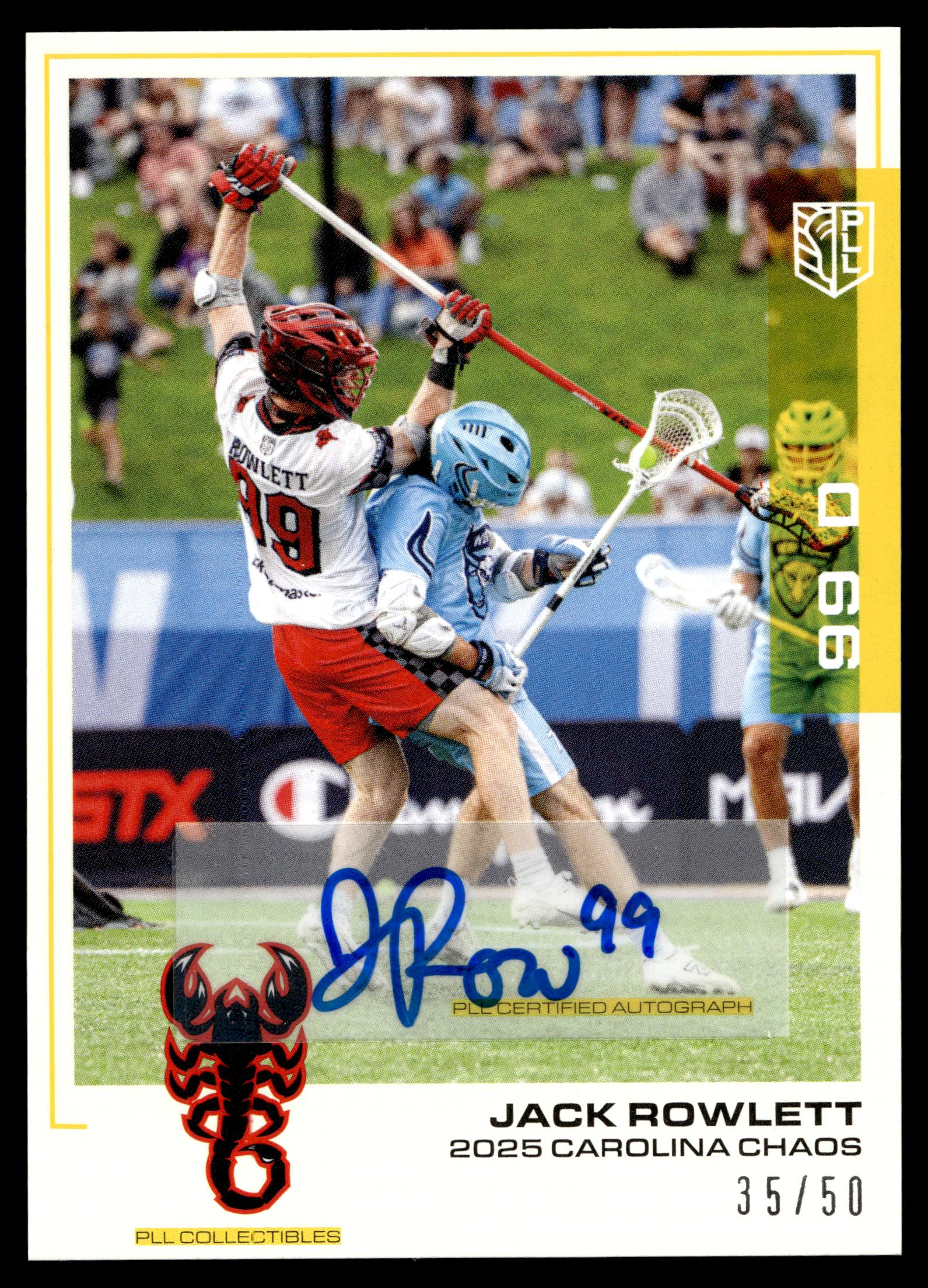 Jack Rowlett 2025 PLL Flagship Carolina Chaos Yellow Auto 35/50 #132