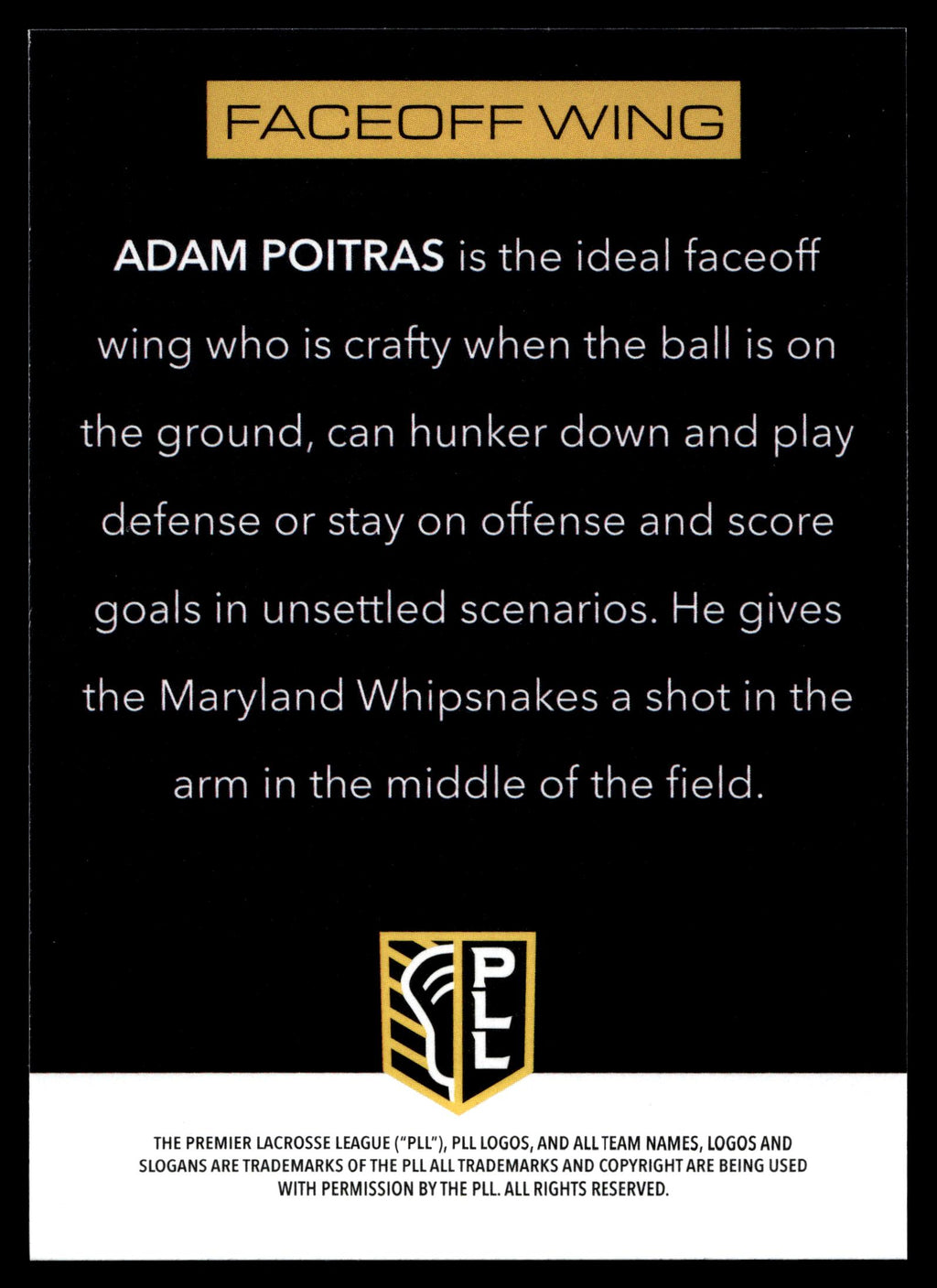 Adam Poitras 2025 PLL Flagship Maryland Whipsnakes Prototypes