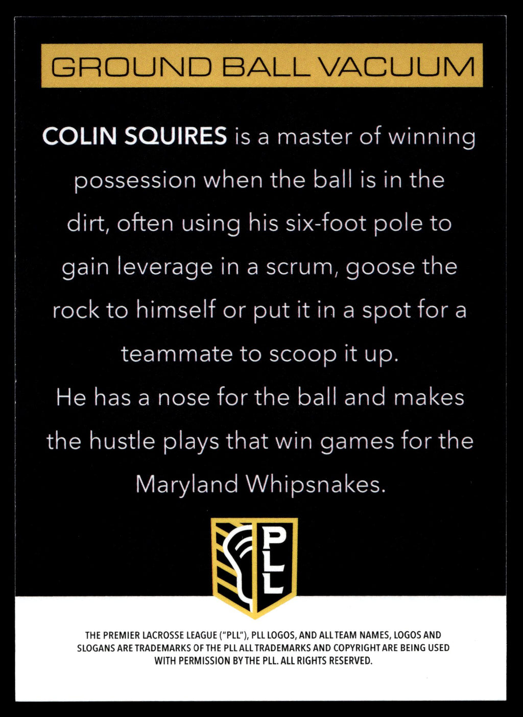 Colin Squires 2025 PLL Flagship Maryland Whipsnakes Prototypes