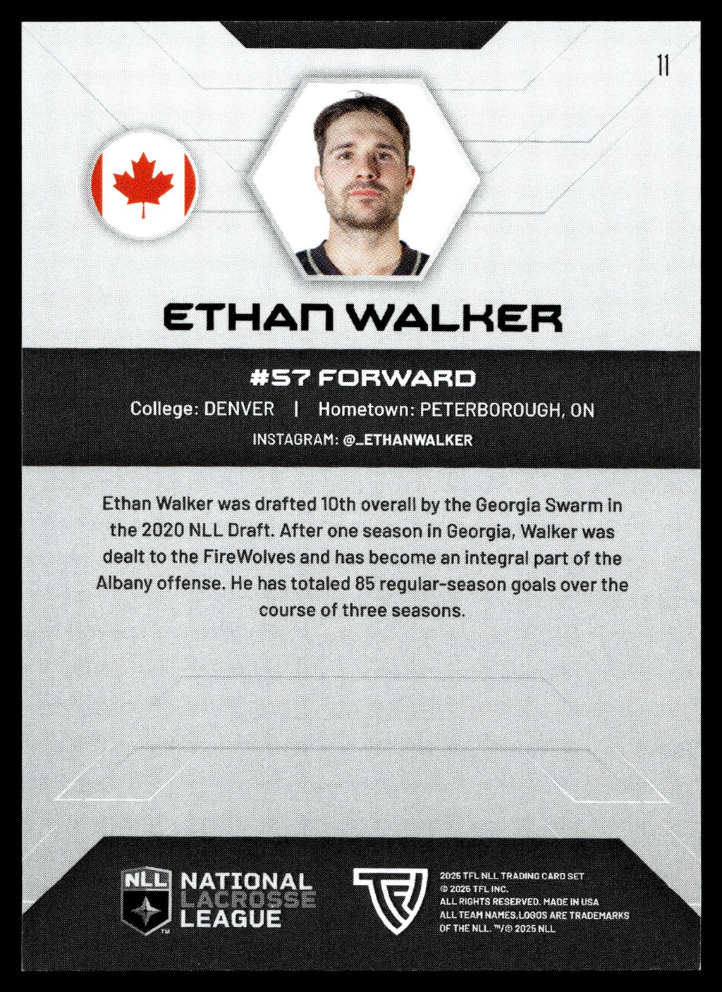 Ethan Walker 2025 TFL Sports NLL Albany Firewolves Color Match #11