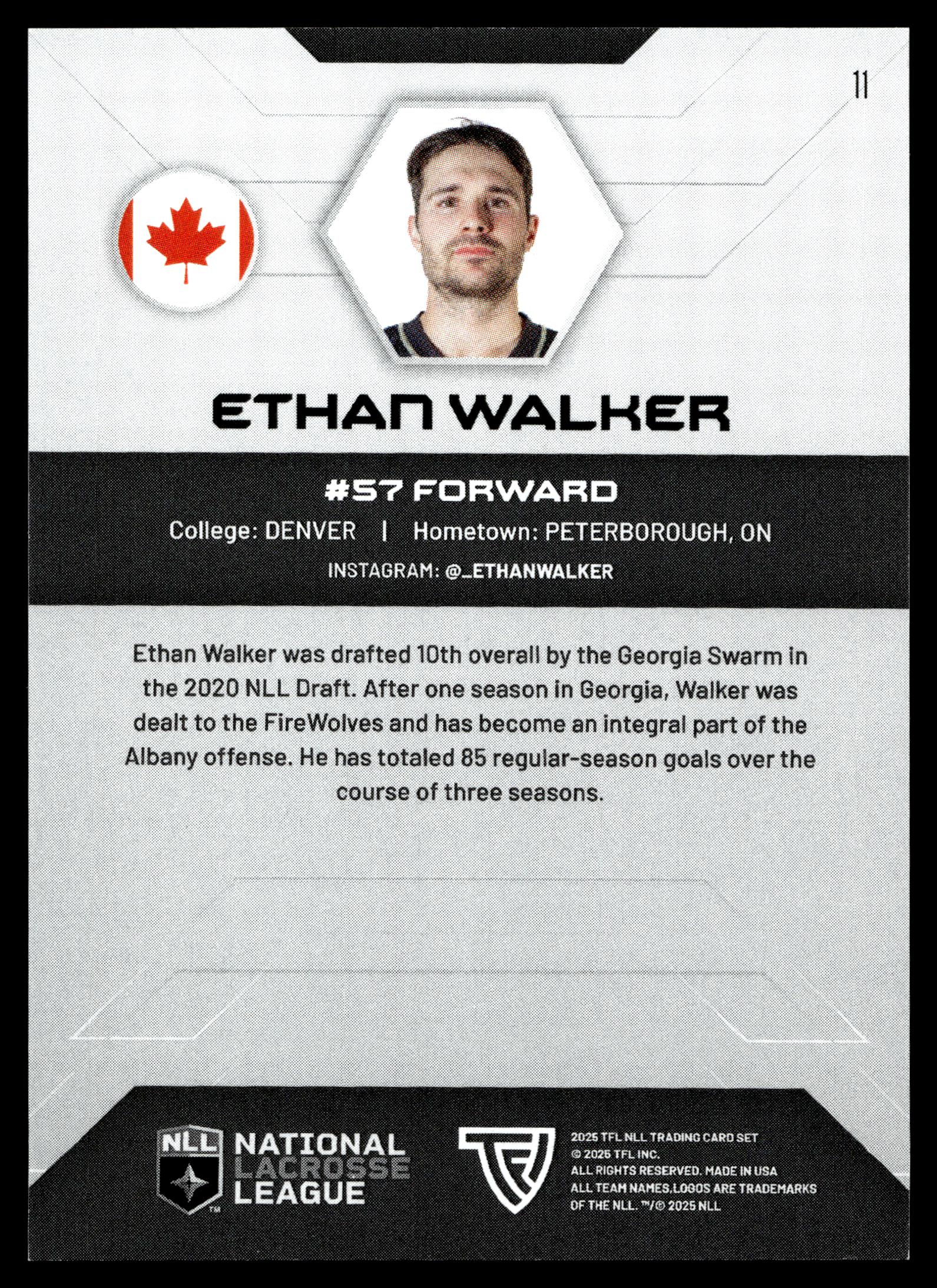 Ethan Walker 2025 TFL Sports NLL Albany Firewolves Color Match #11