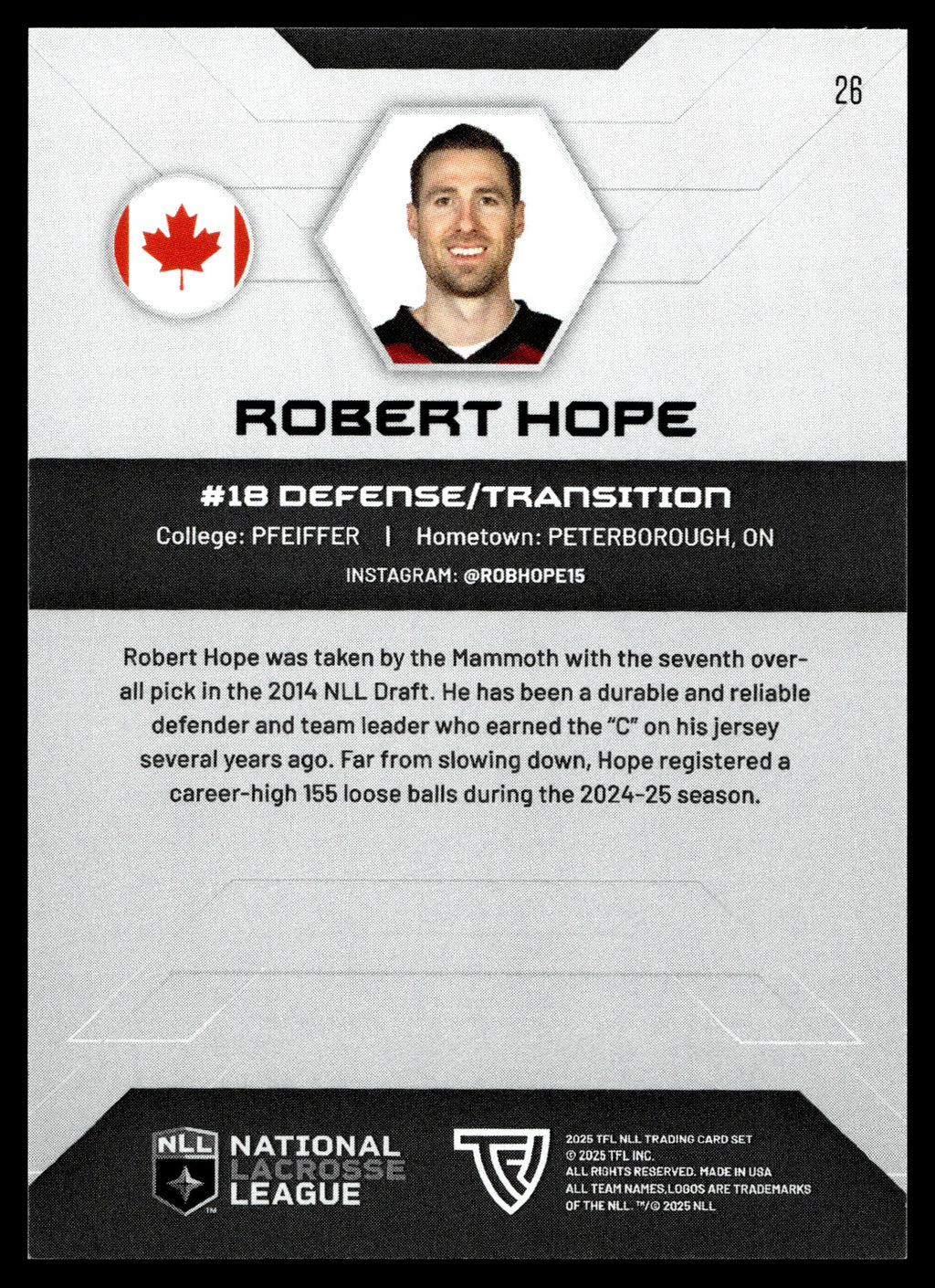 Robert Hope 2025 TFL Sports NLL Colorado Mammoth Color Match #26