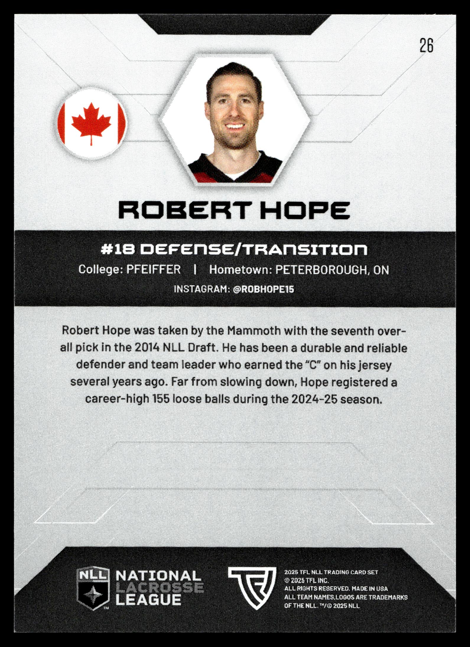 Robert Hope 2025 TFL Sports NLL Colorado Mammoth Color Match #26
