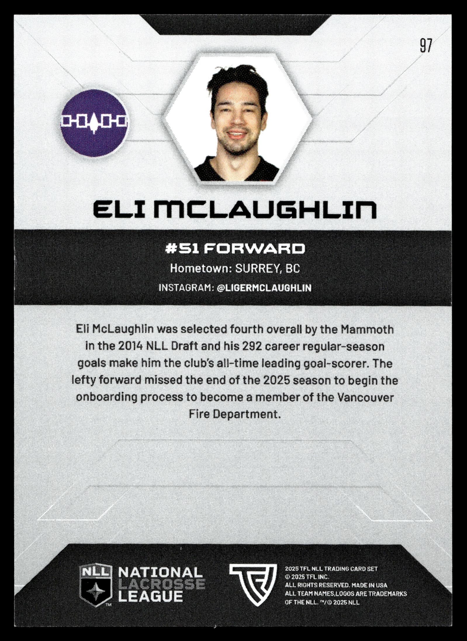 Eli McLaughlin 2025 TFL Sports NLL Colorado Mammoth Color Match #97