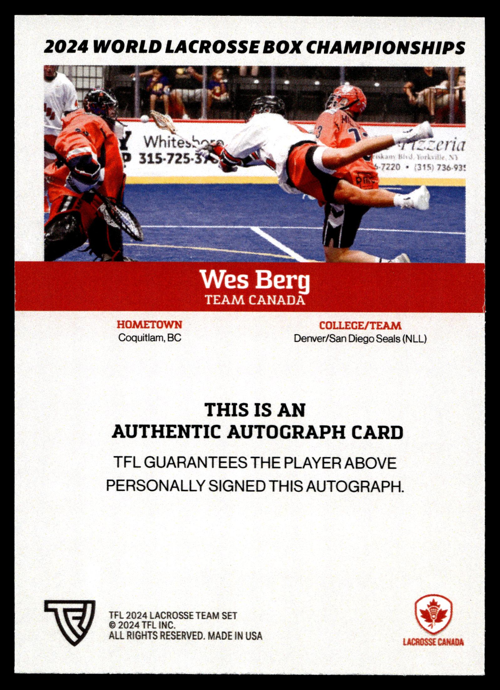 Wes Berg 2024 TFL WBLC Team Canada