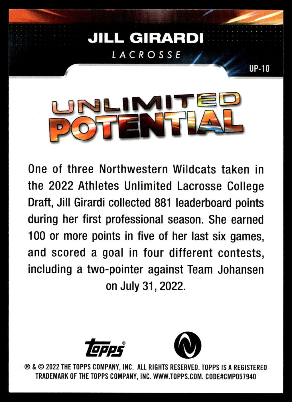 Jill Girardi 2022 Topps Athletes Unlimited - Unlimited Potential #UP-10