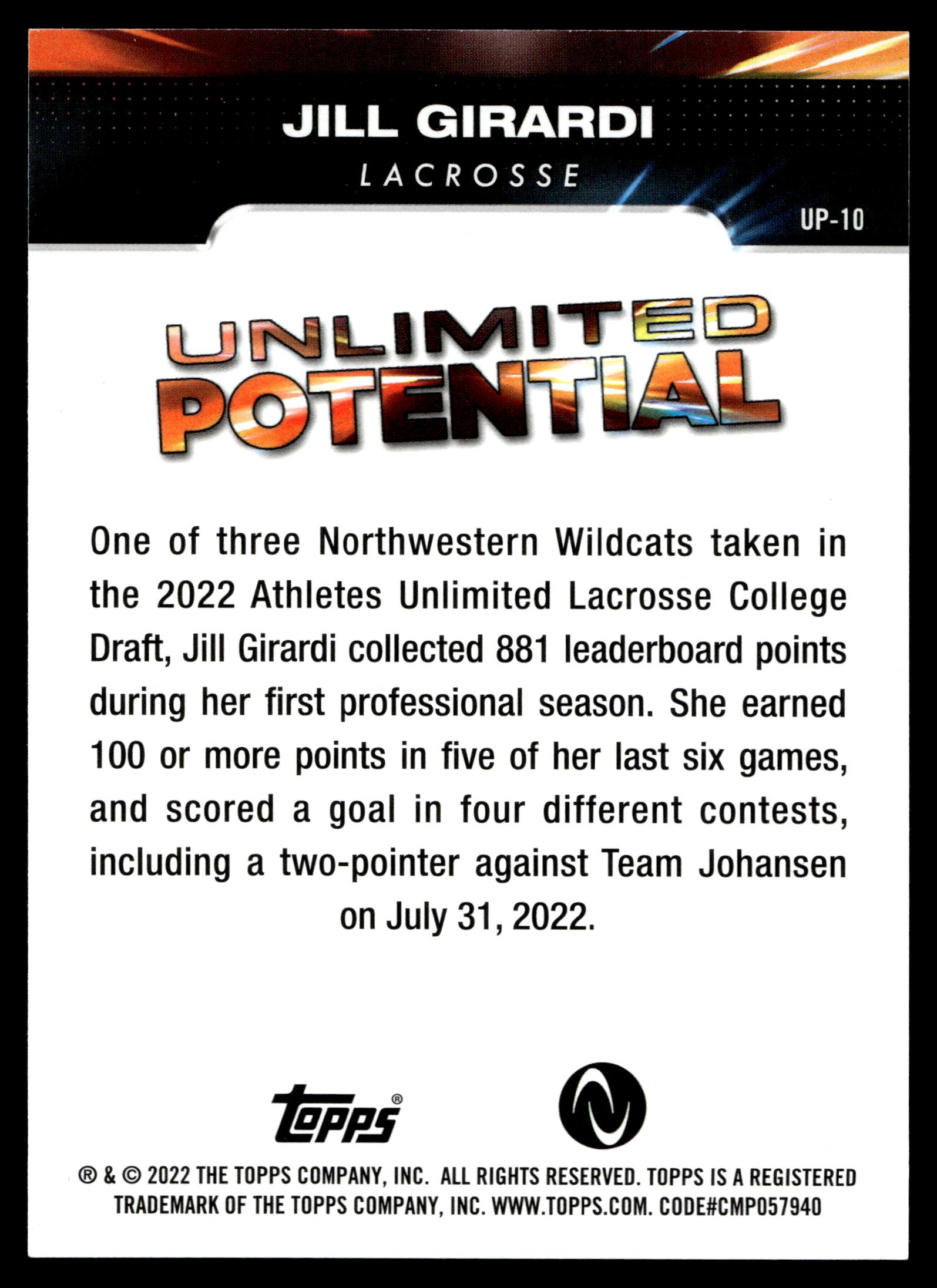 Jill Girardi 2022 Topps Athletes Unlimited - Unlimited Potential #UP-10