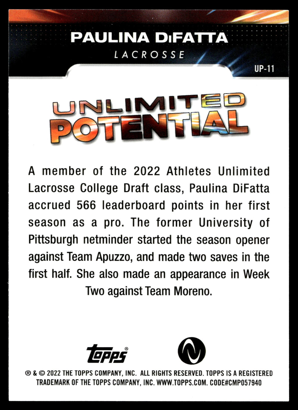 Paulina DiFatta 2022 Topps Athletes Unlimited - Unlimited Potential #UP-11