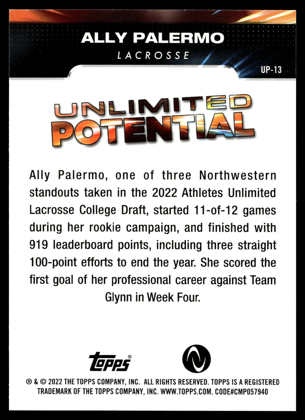 Ally Palermo 2022 Topps Athletes Unlimited - Unlimited Potential #UP-13