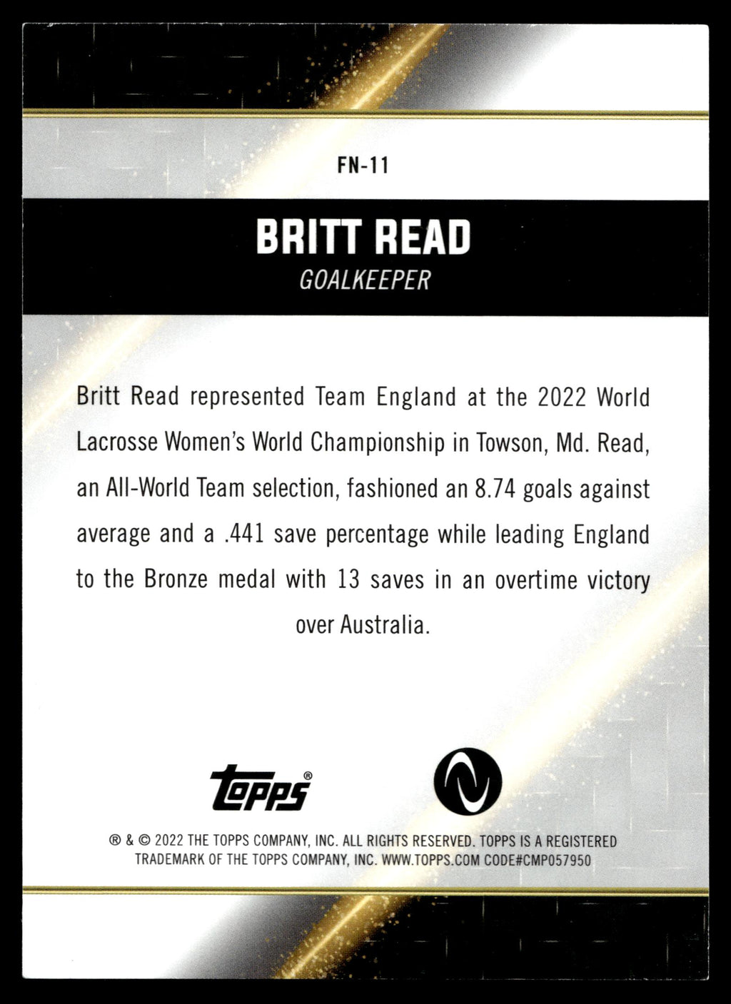 Britt Read 2022 Topps Athletes Unlimited Face of the Nation #FN-11