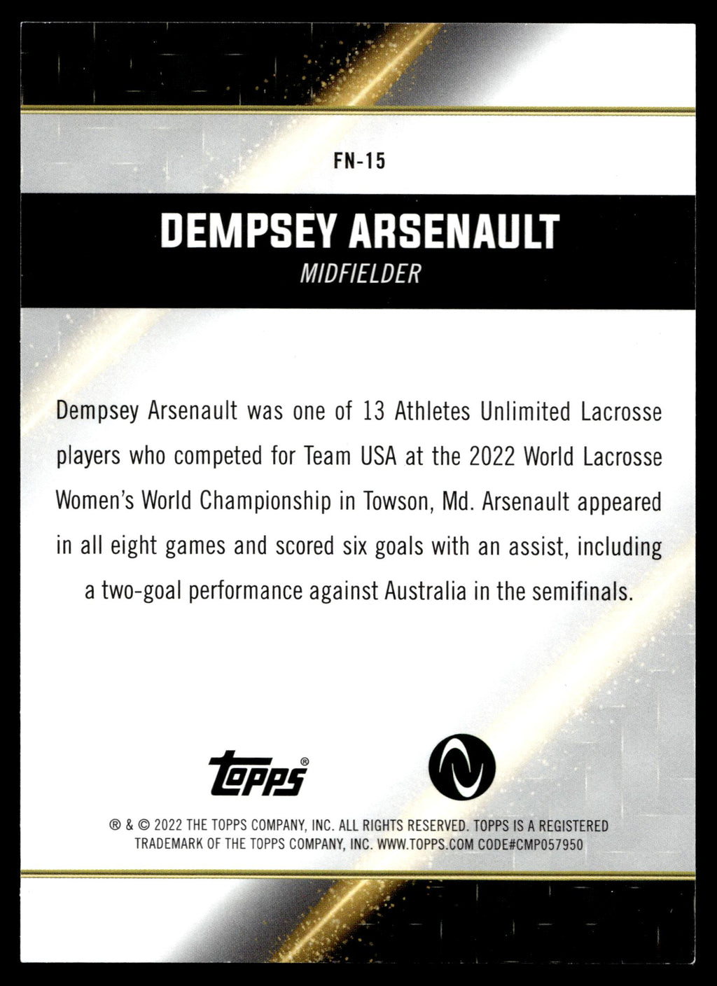 Dempsey Arsenault 2022 Topps Athletes Unlimited Face of the Nation #FN-15
