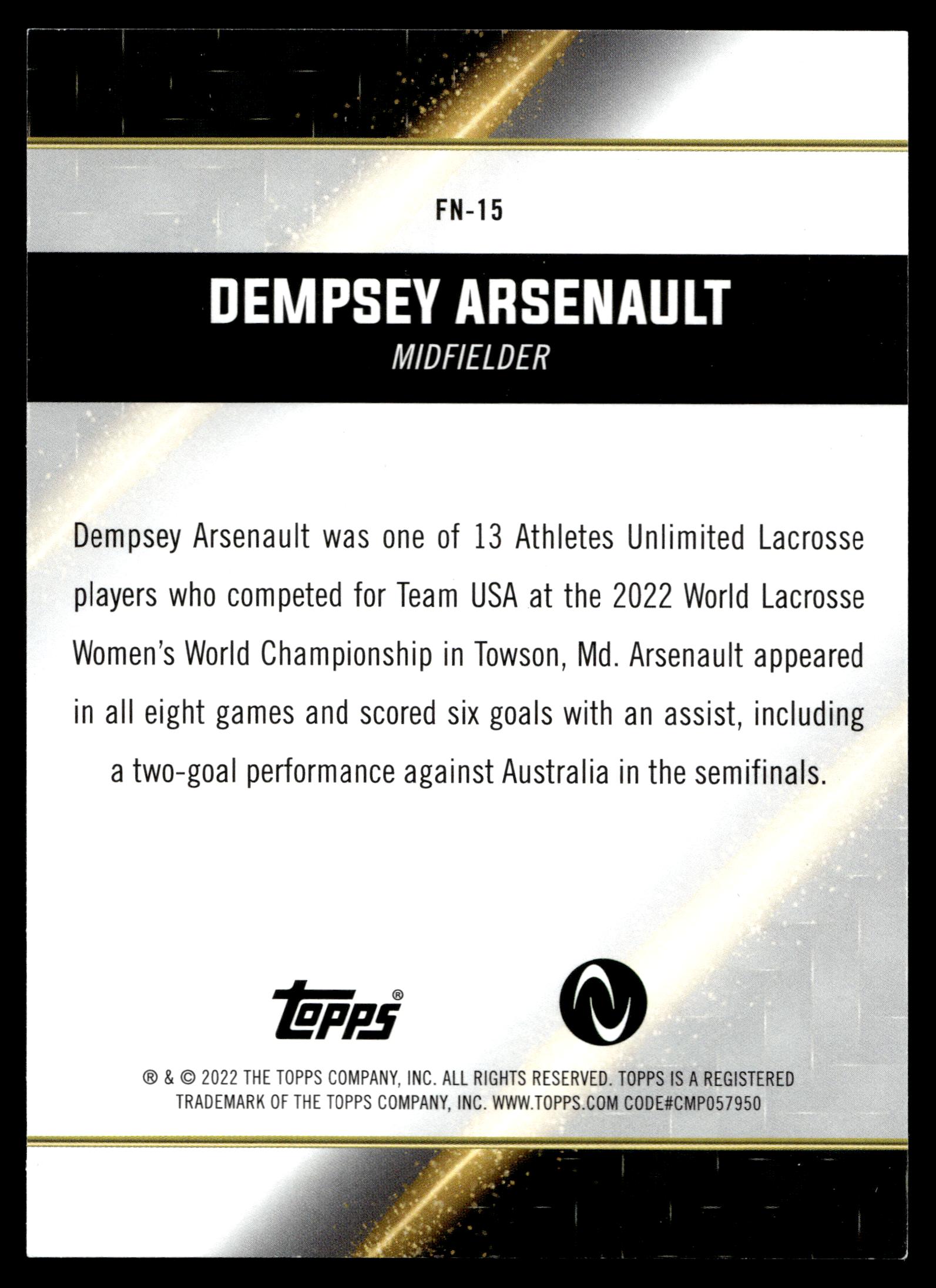 Dempsey Arsenault 2022 Topps Athletes Unlimited Face of the Nation #FN-15