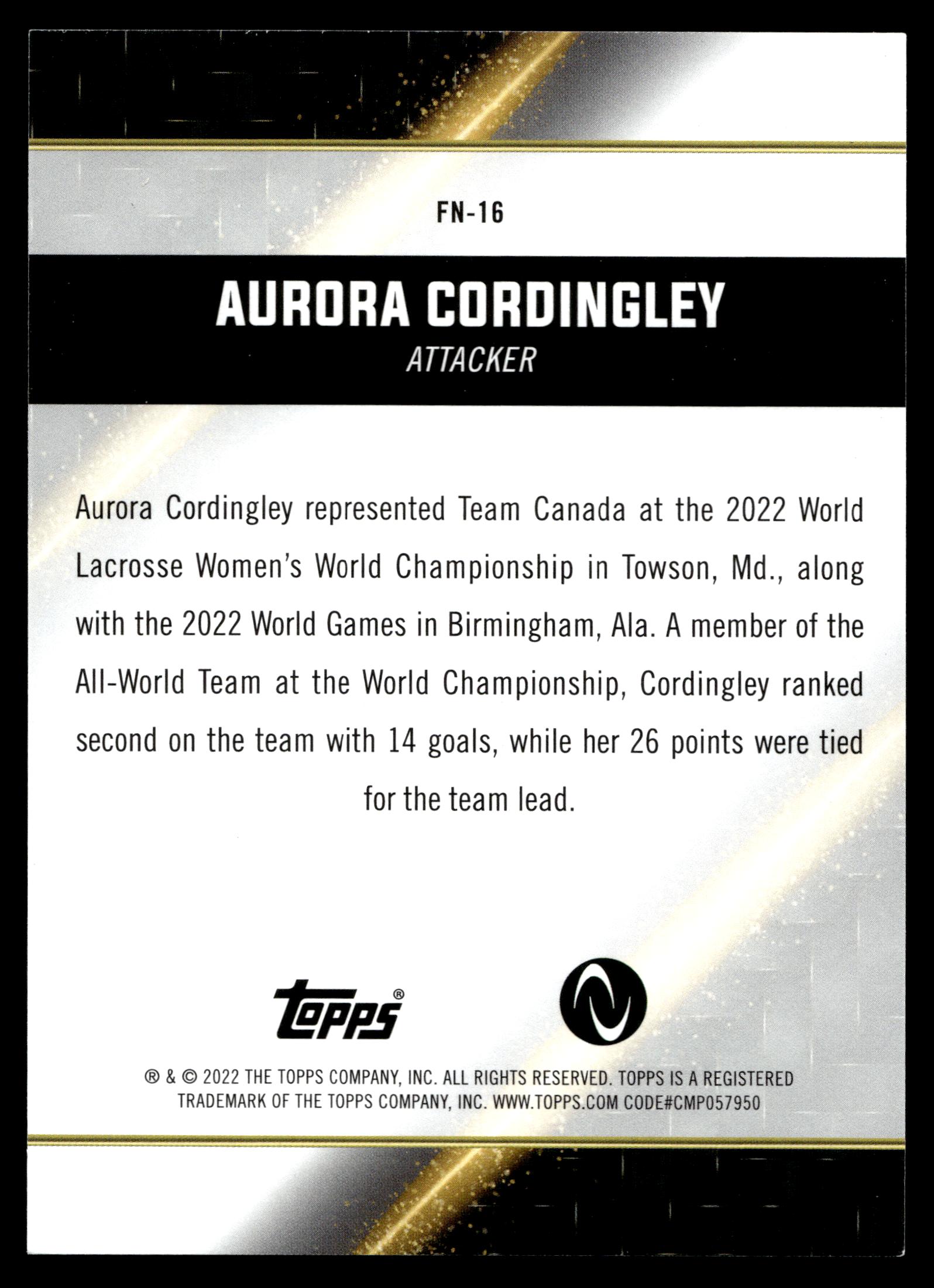 Aurora Cordingley 2022 Topps Athletes Unlimited Face of the Nation #FN-16