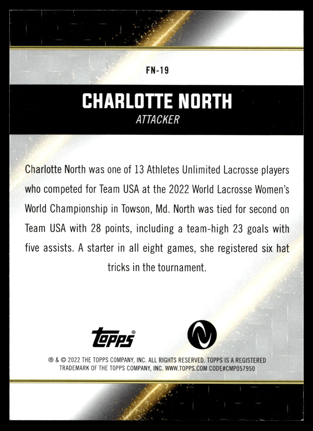 Charlotte North 2022 Topps Athletes Unlimited Face of the Nation #FN-19