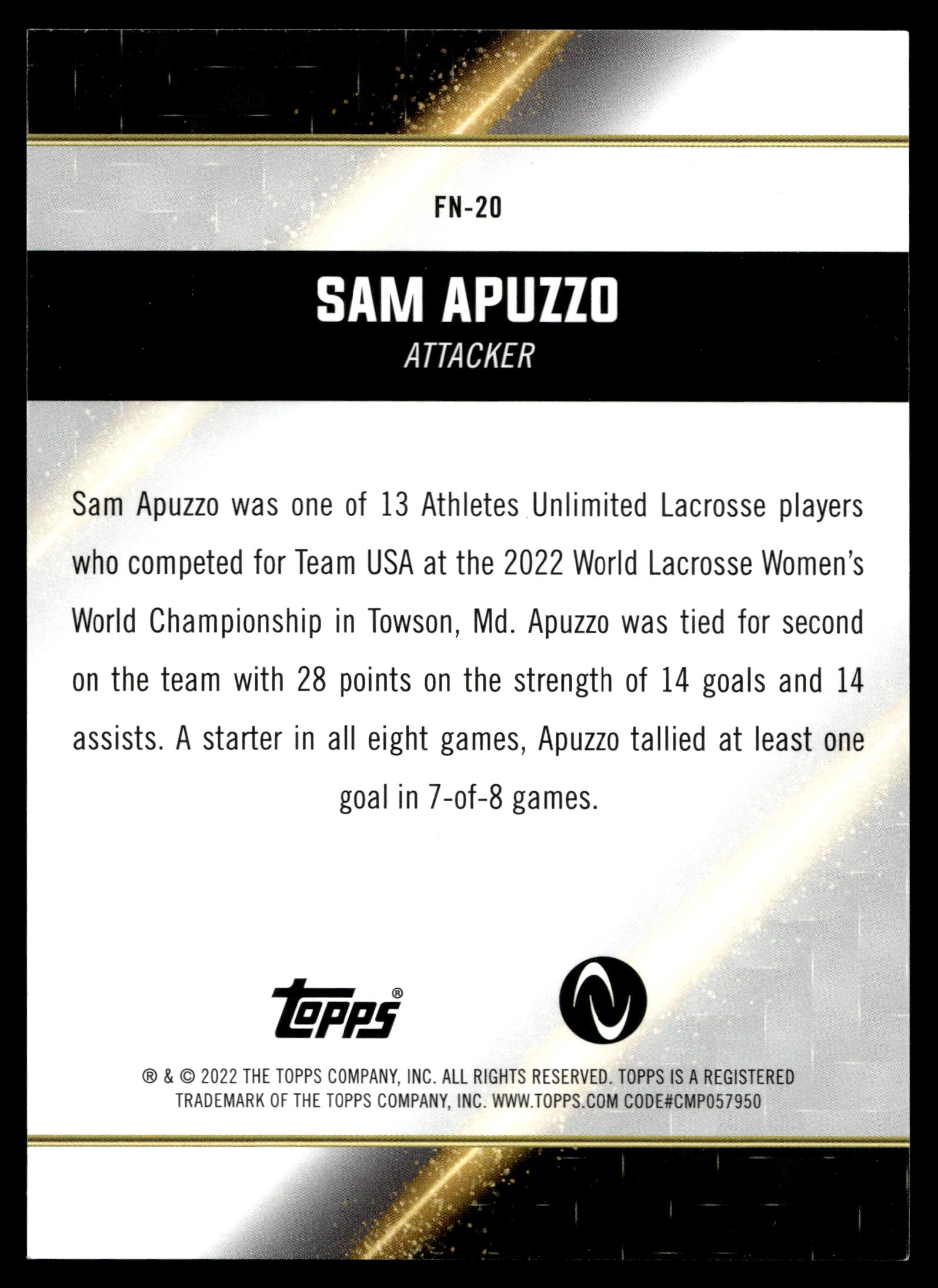 Sam Apuzzo 2022 Topps Athletes Unlimited Face of the Nation #FN-20