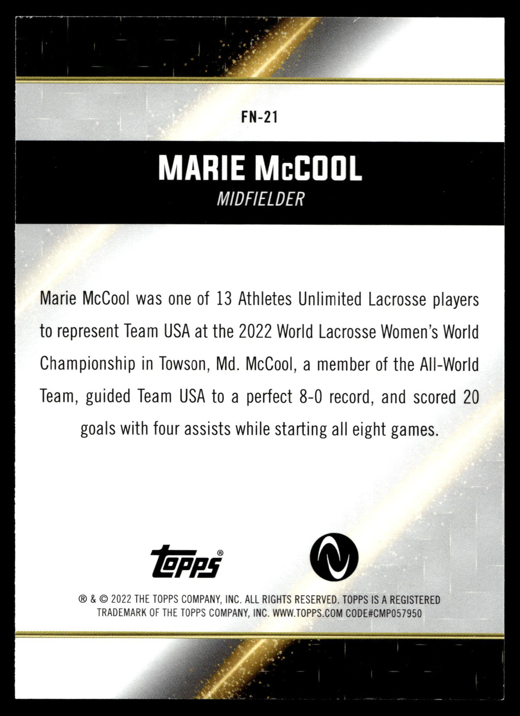Marie McCool 2022 Topps Athletes Unlimited Face of the Nation #FN-21