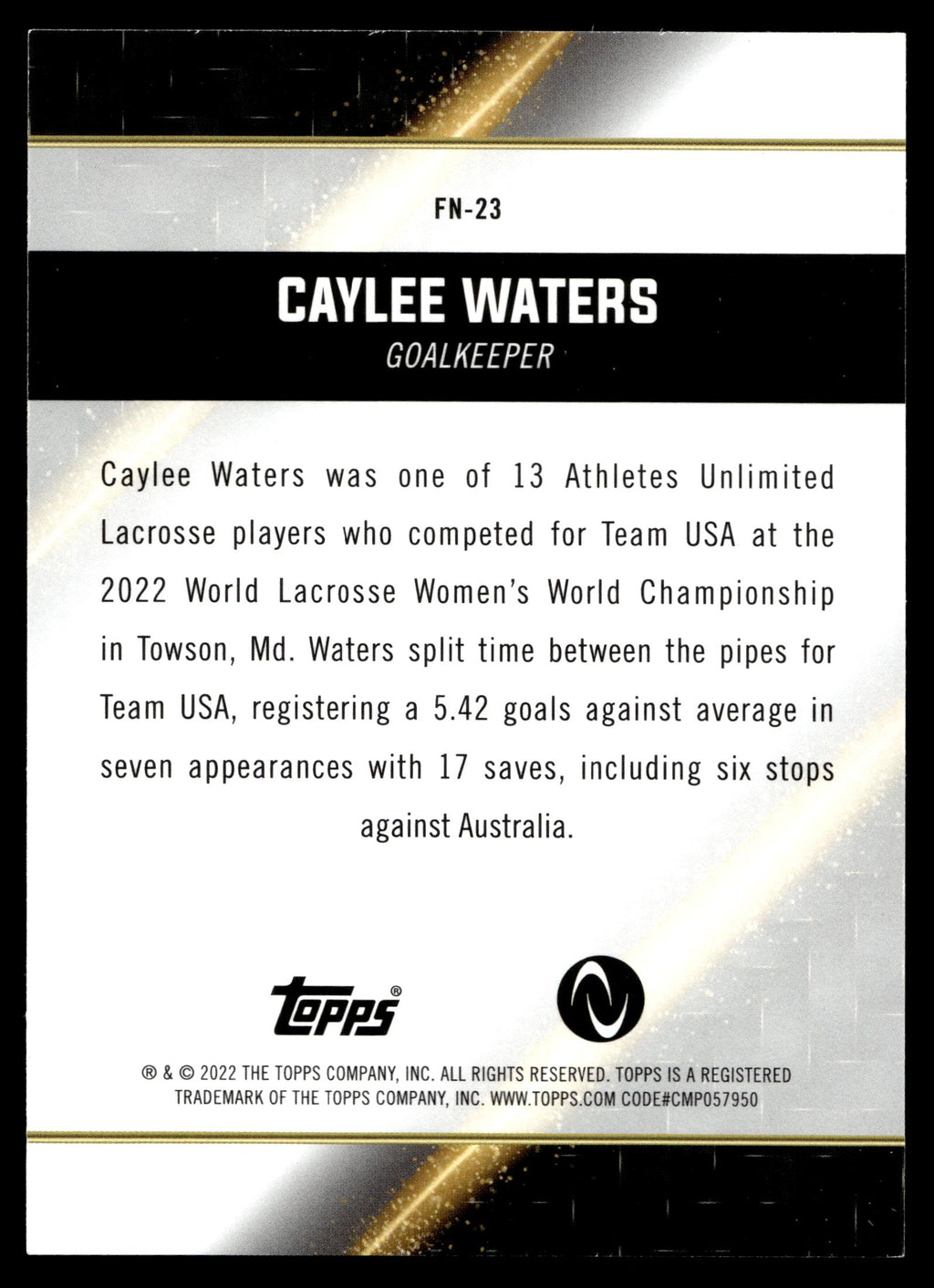 Caylee Waters 2022 Topps Athletes Unlimited Face of the Nation #FN-23